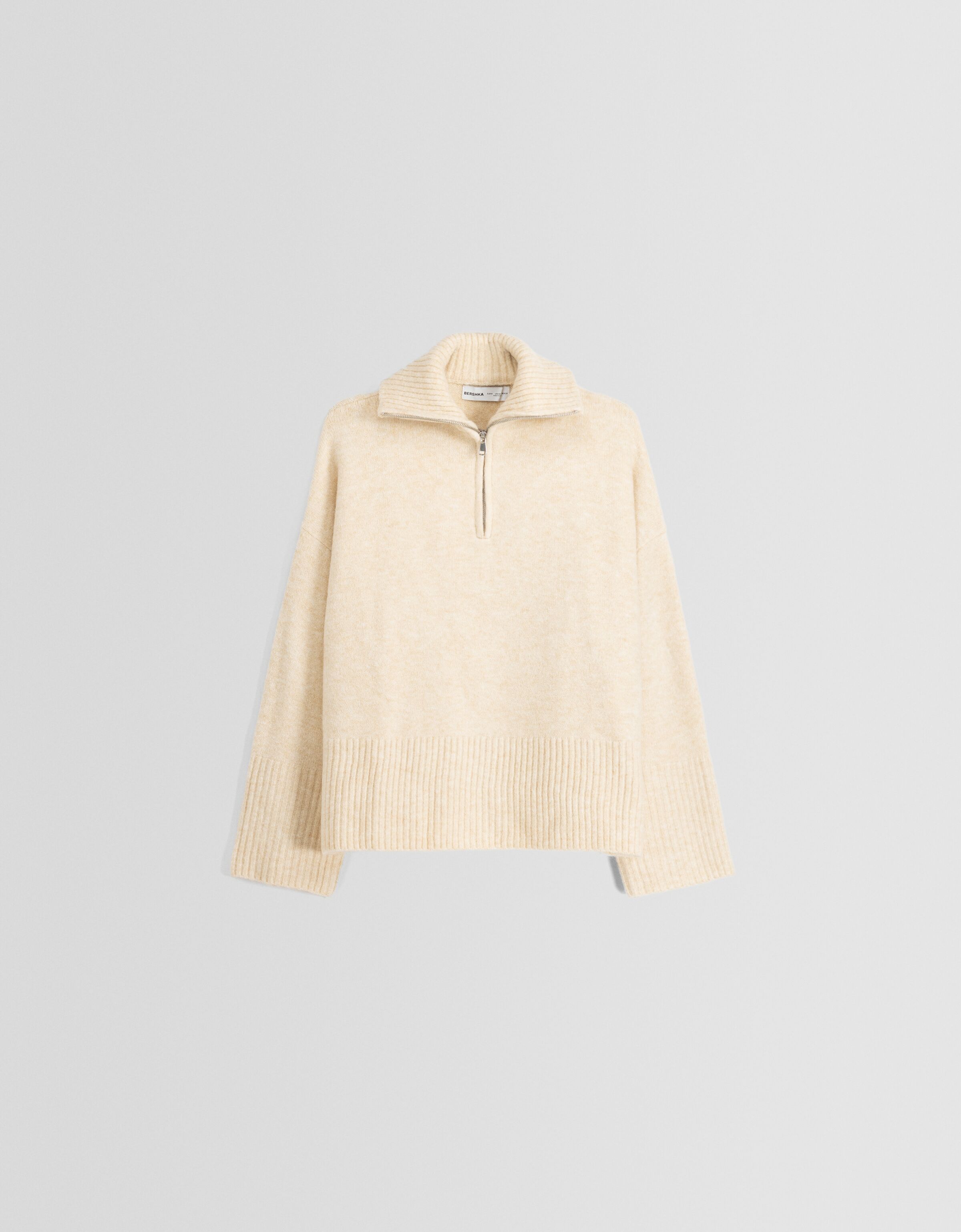 Pull col roulé fermeture Éclair-Sable-4