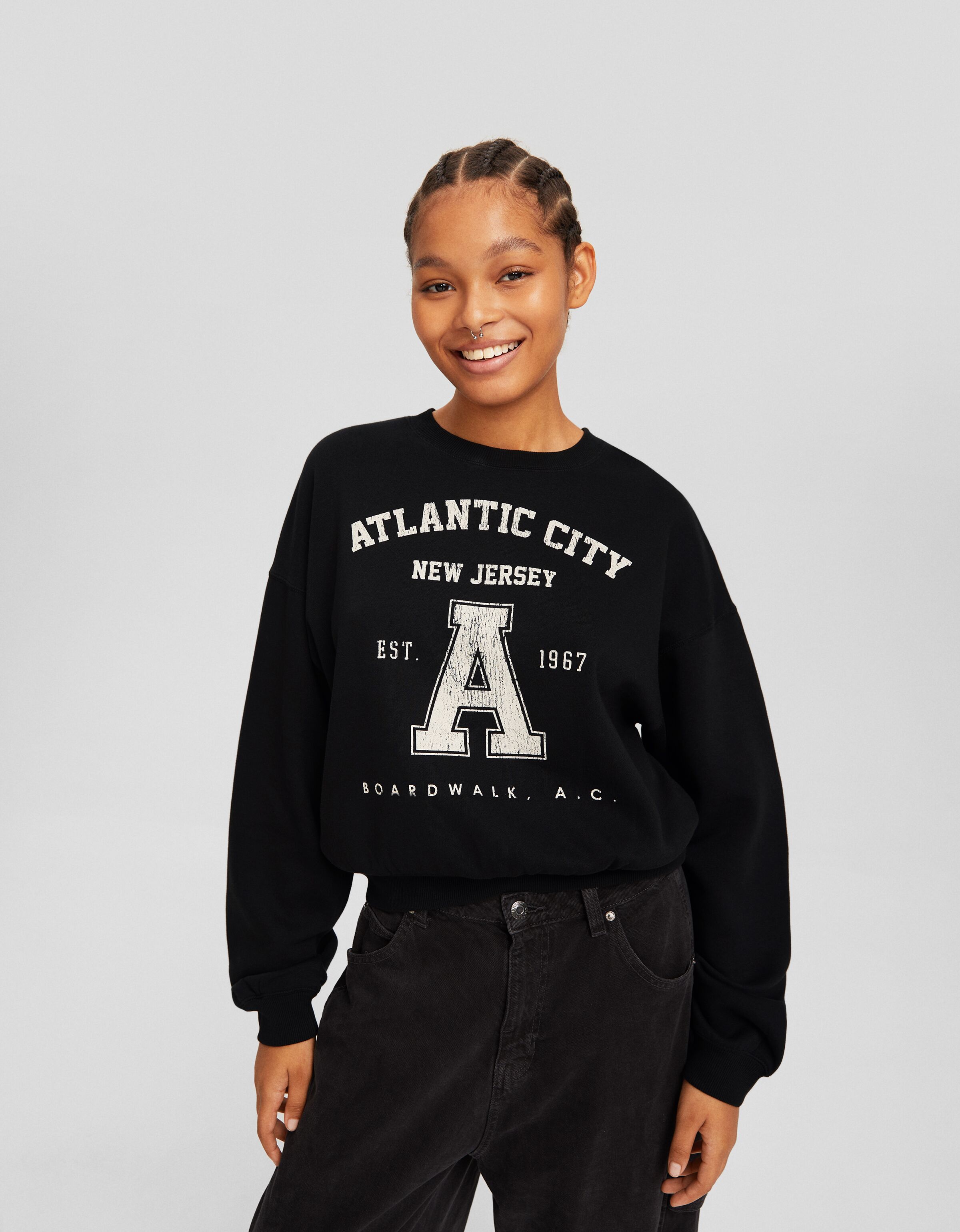 Sudadera print Atlantic City Gr ficas BSK Teen Bershka