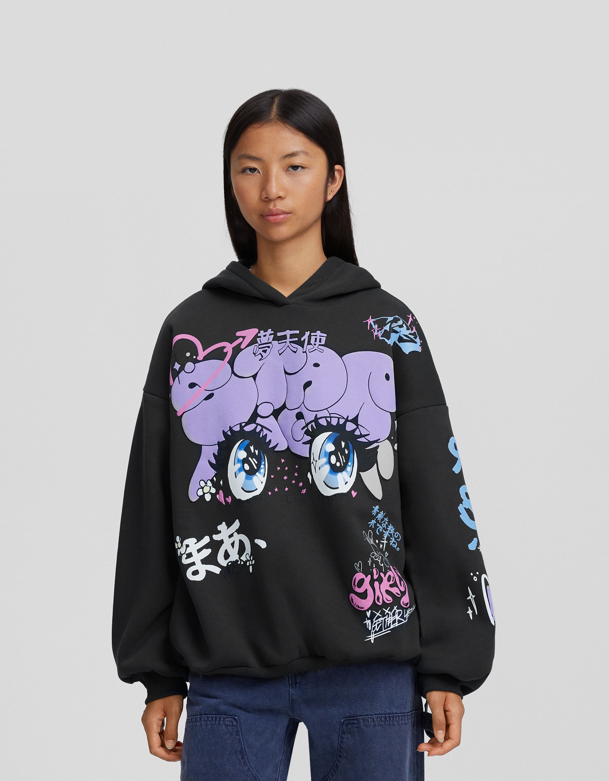 Sudadera capucha print Mujer Bershka