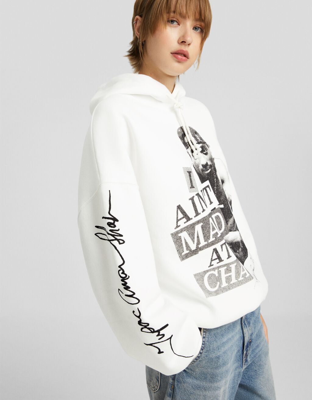 Tupac print hoodie-Off white-2