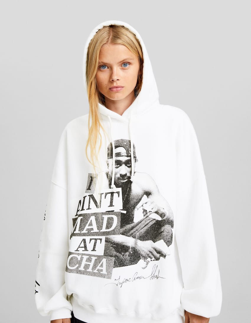 Tupac print hoodie-Off white-2