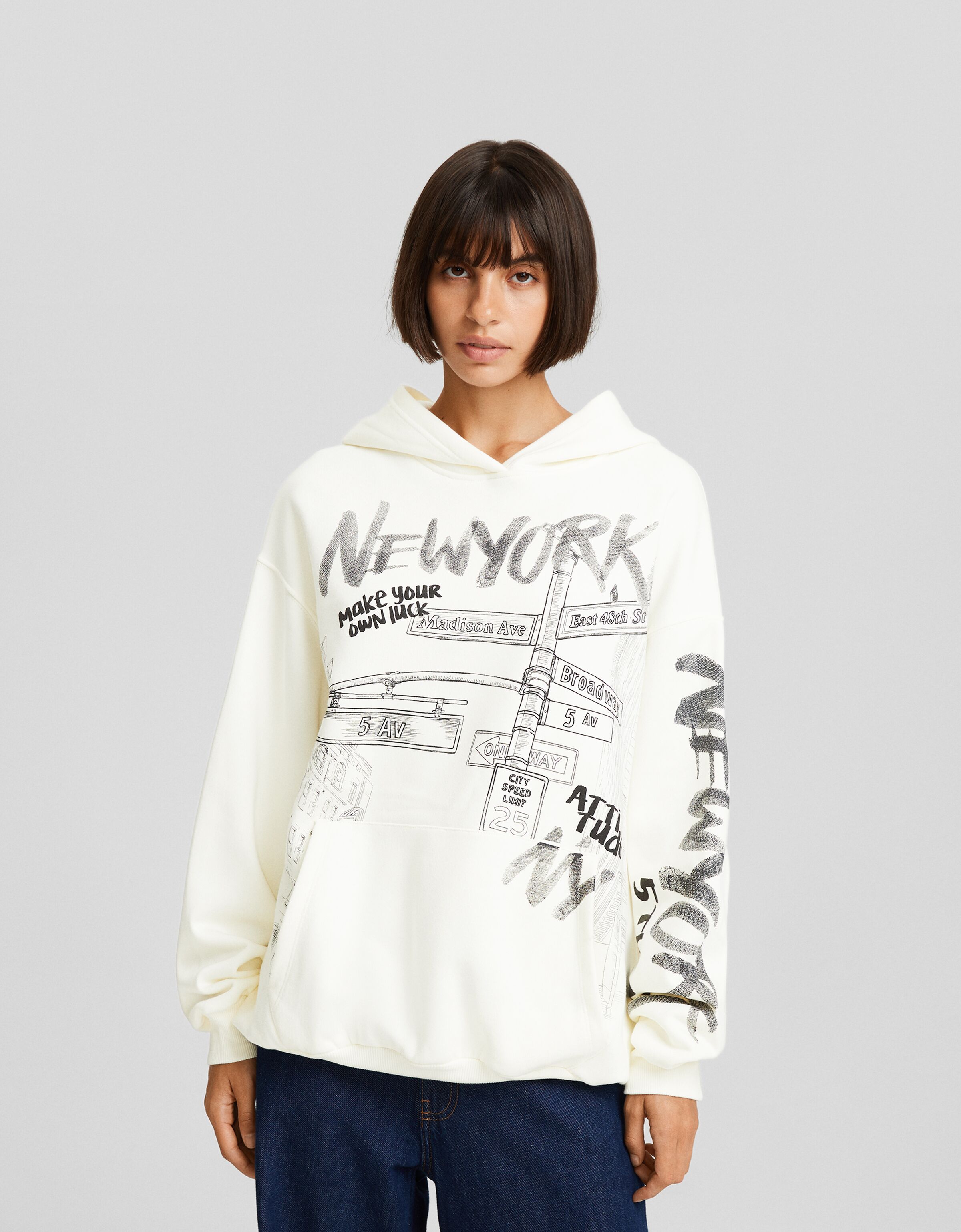 Sudadera capucha print New York Mujer Bershka