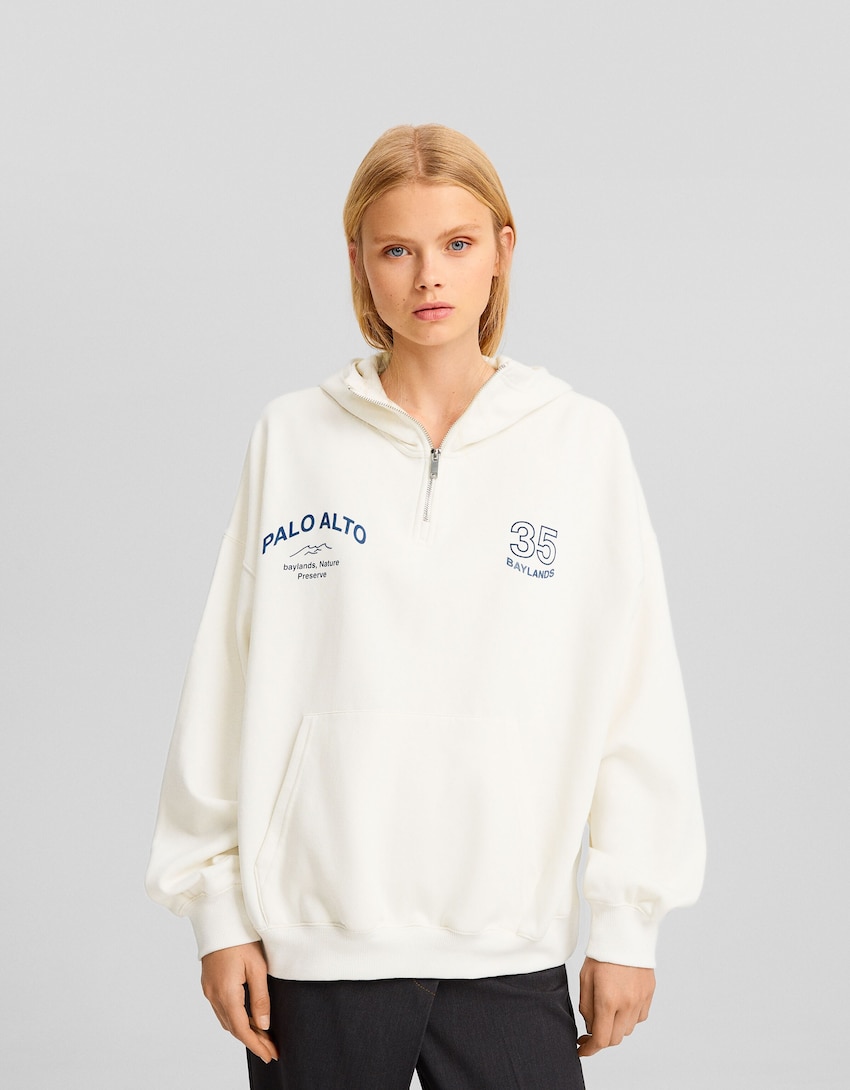 Printed hoodie with zip - BSK Teen | Bershka