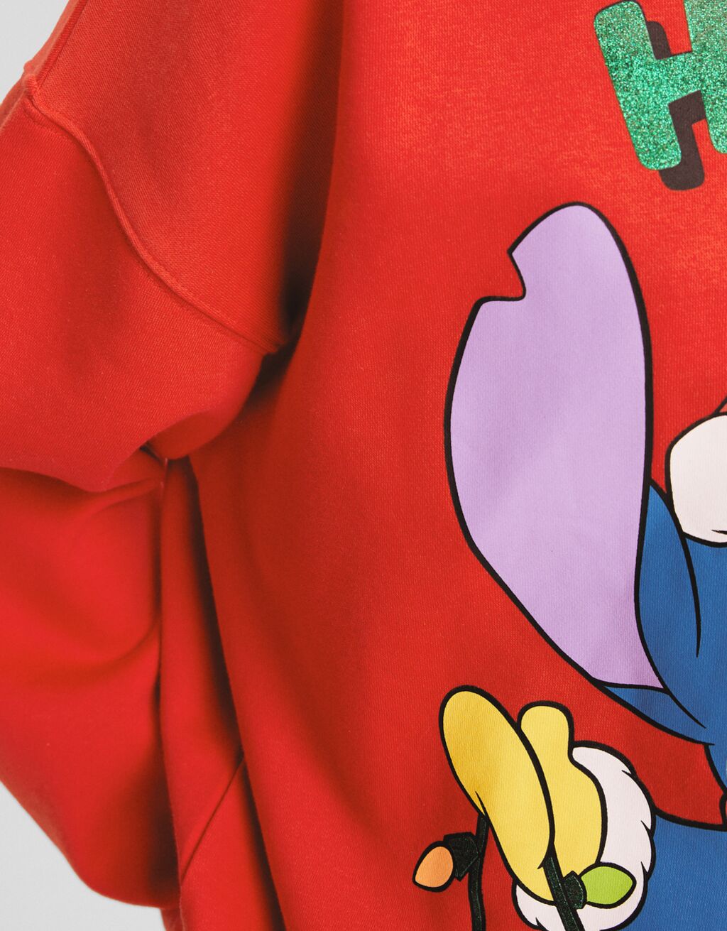 Stitch print hoodie-Red-5
