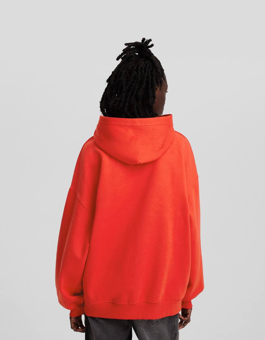 Stitch print hoodie-Red-1