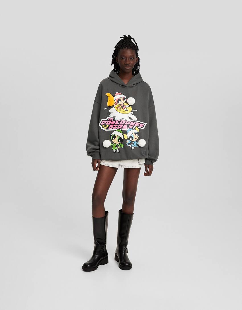 The Powerpuff Girls printed hoodie-Dark grey-3