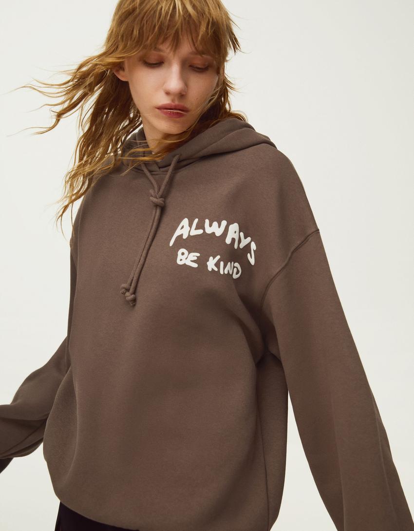 Sweat capuche imprimé-Marron-1