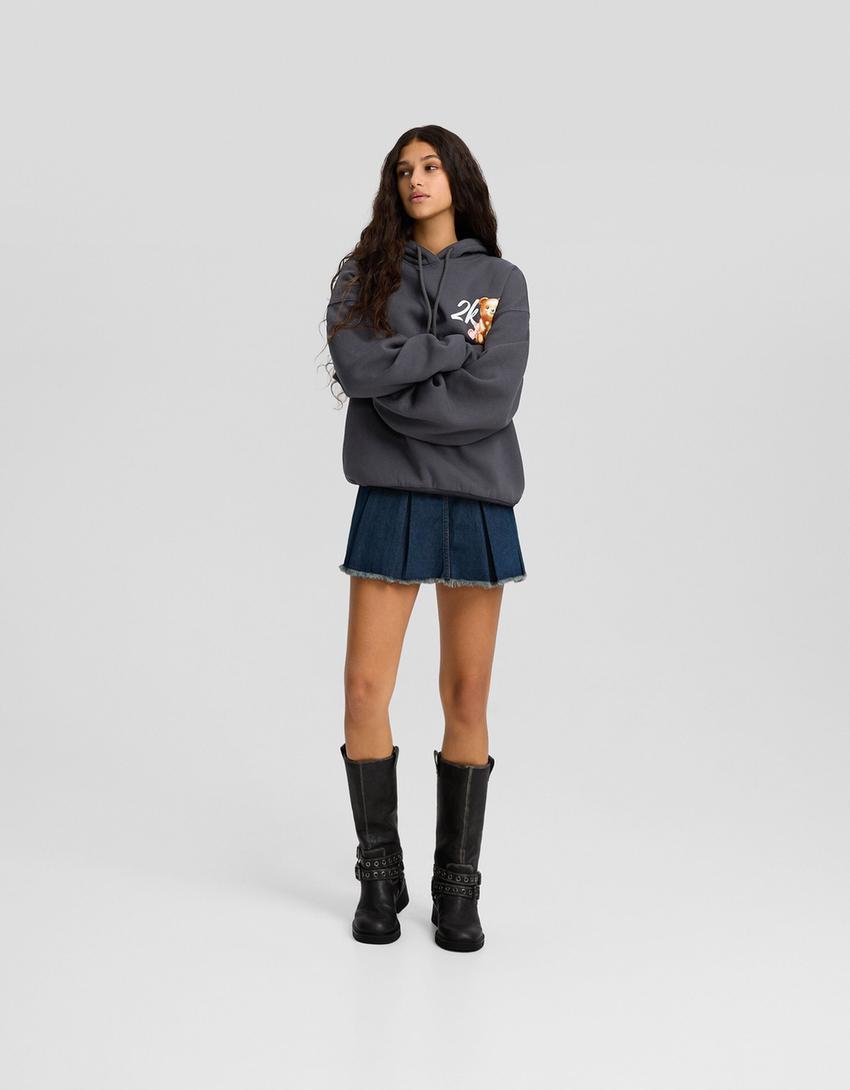 Sweat capuche imprimé-Gris-3