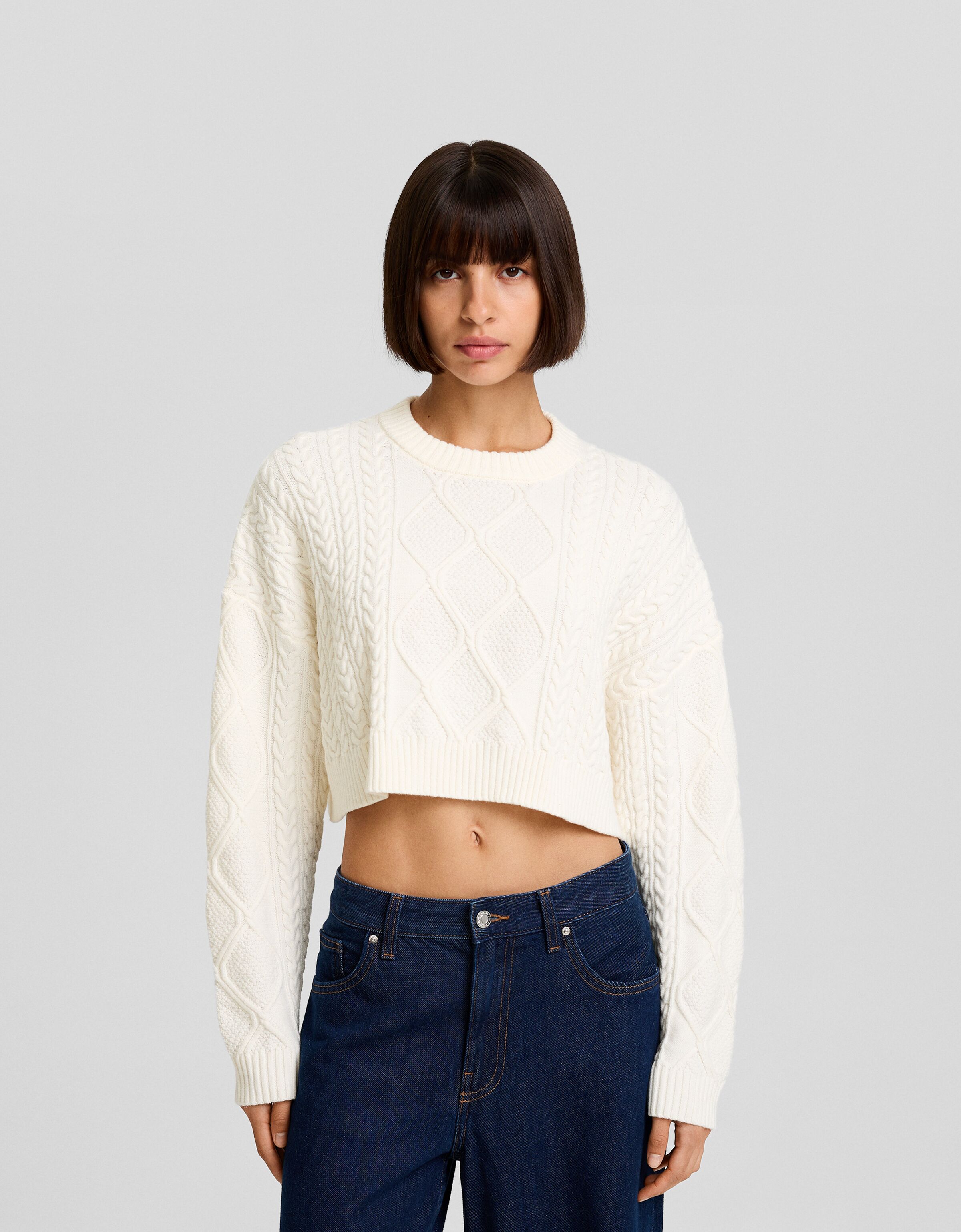 Cropped cable knit outlet jumper