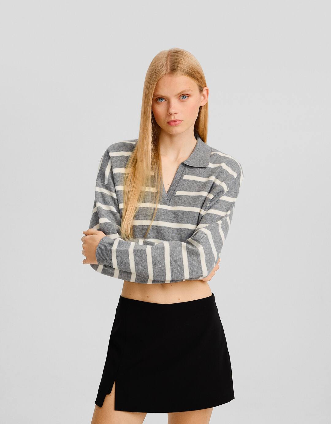 Polo collar sweater with stripes