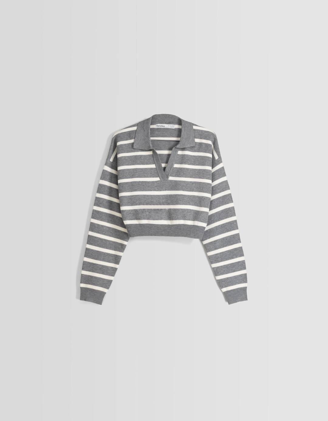 Polo collar sweater with stripes