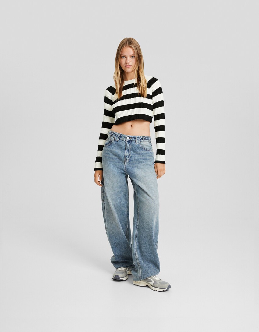 Maglia cotone a coste-Nero-3