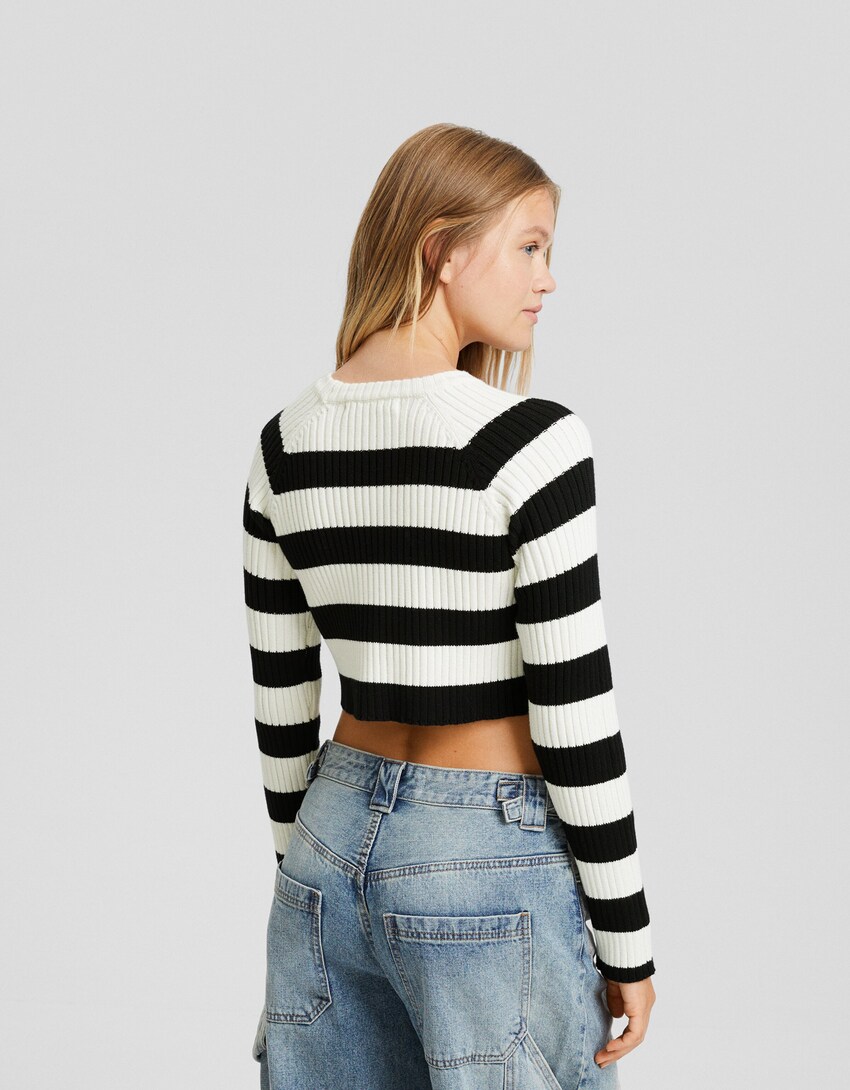 Sweater com algodão malha nervuras-Preto-1