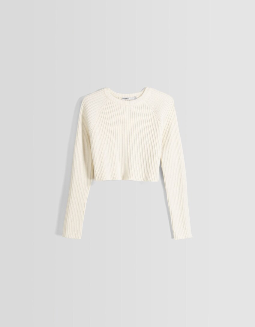 Sweater com algodão malha nervuras-Cru-4