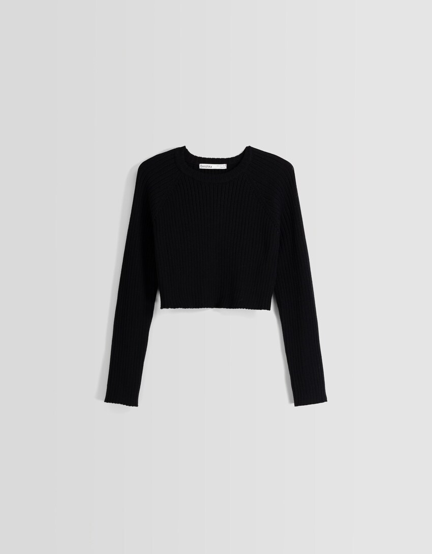 Sweater com algodão malha nervuras-Preto-4