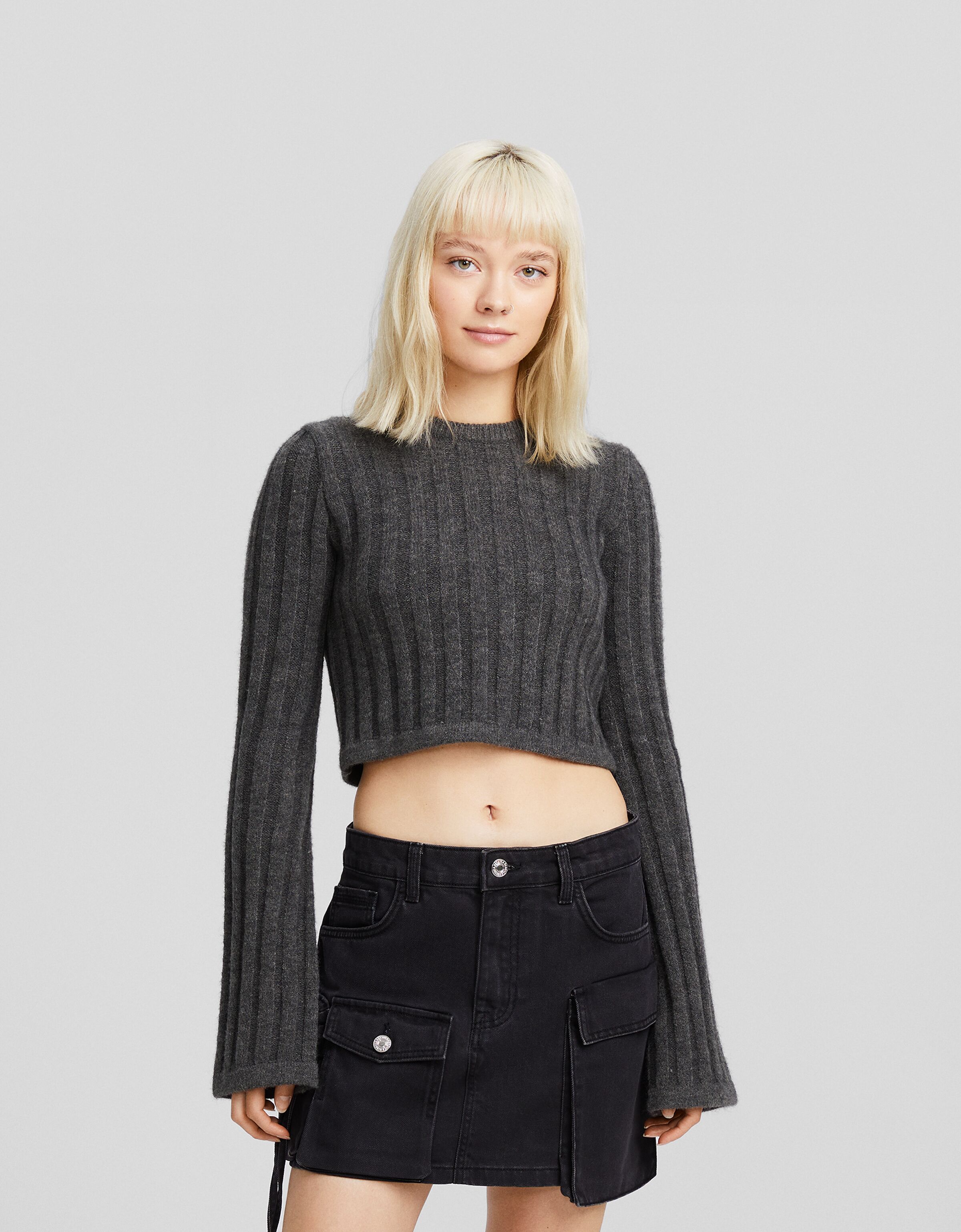 Ribbed cropped sweater - Sweatshirts and sweaters - BSK Teen | Bershka