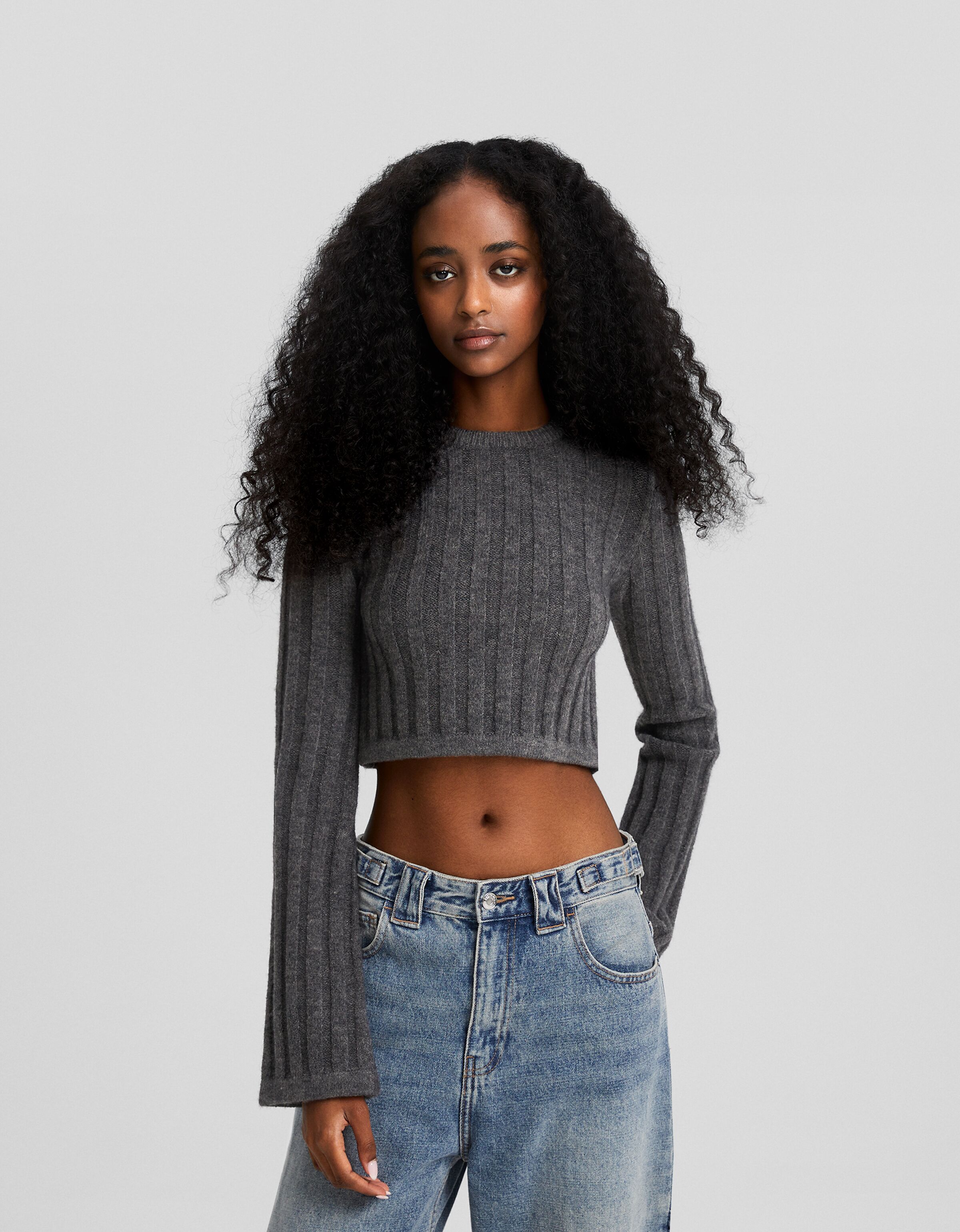 Ribbed cropped sweater - Sweaters and cardigans - BSK Teen | Bershka
