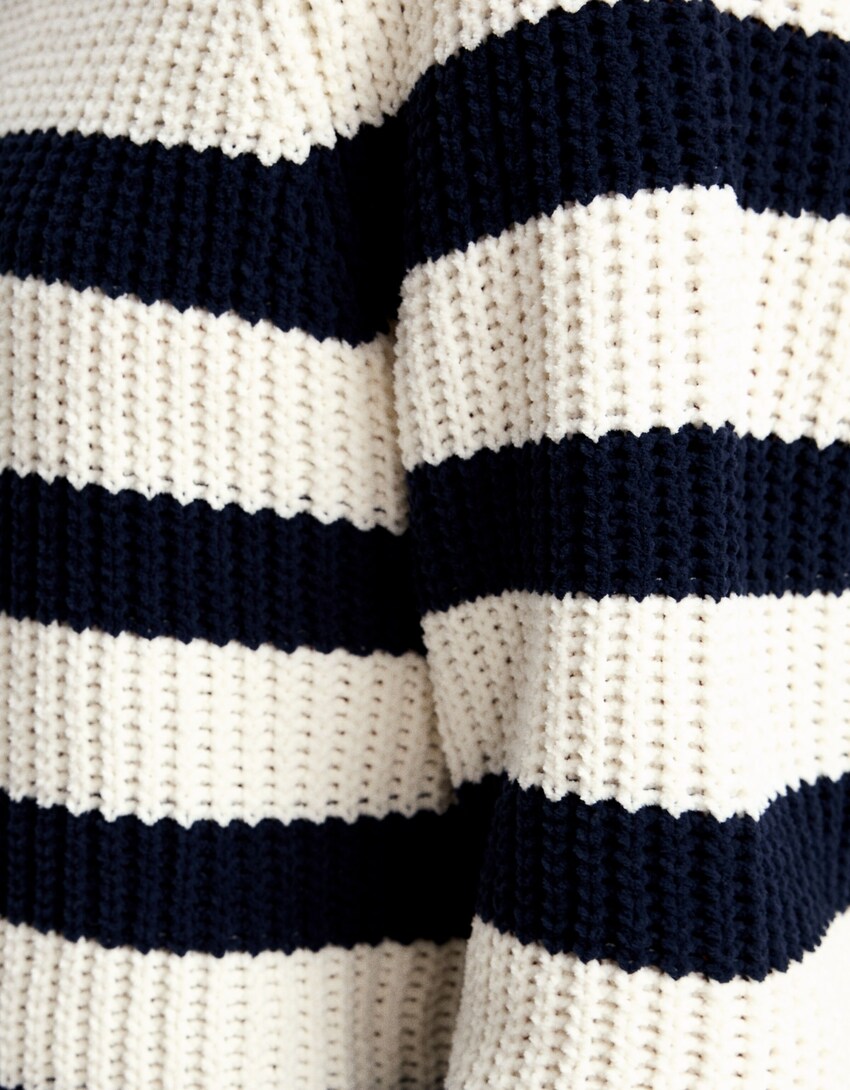 Maglia collo alto righe ciniglia-Azzurro-5