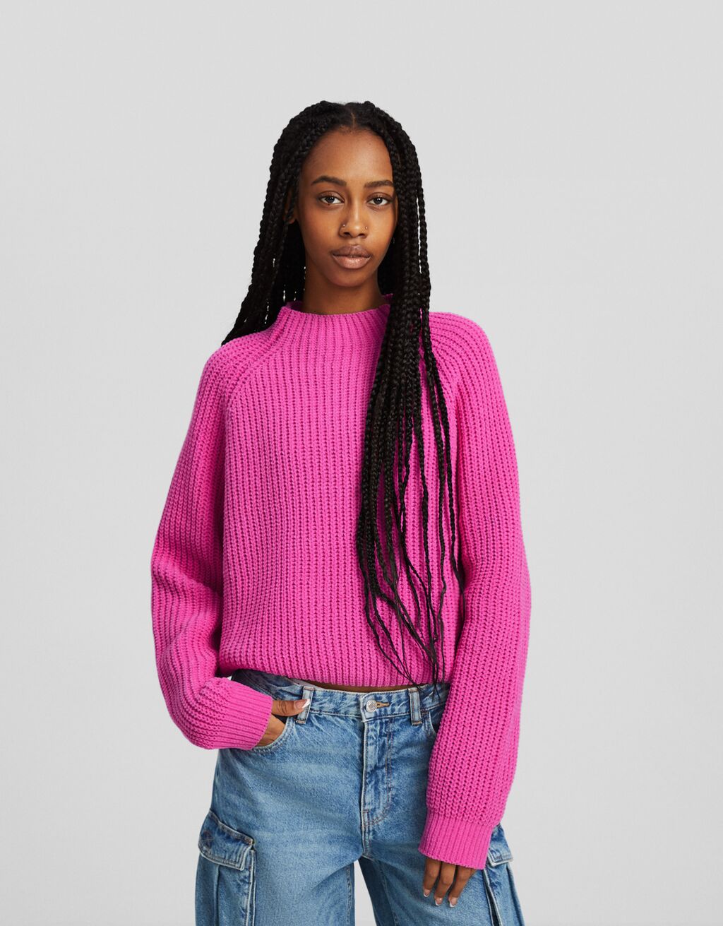 High neck chenille sweater