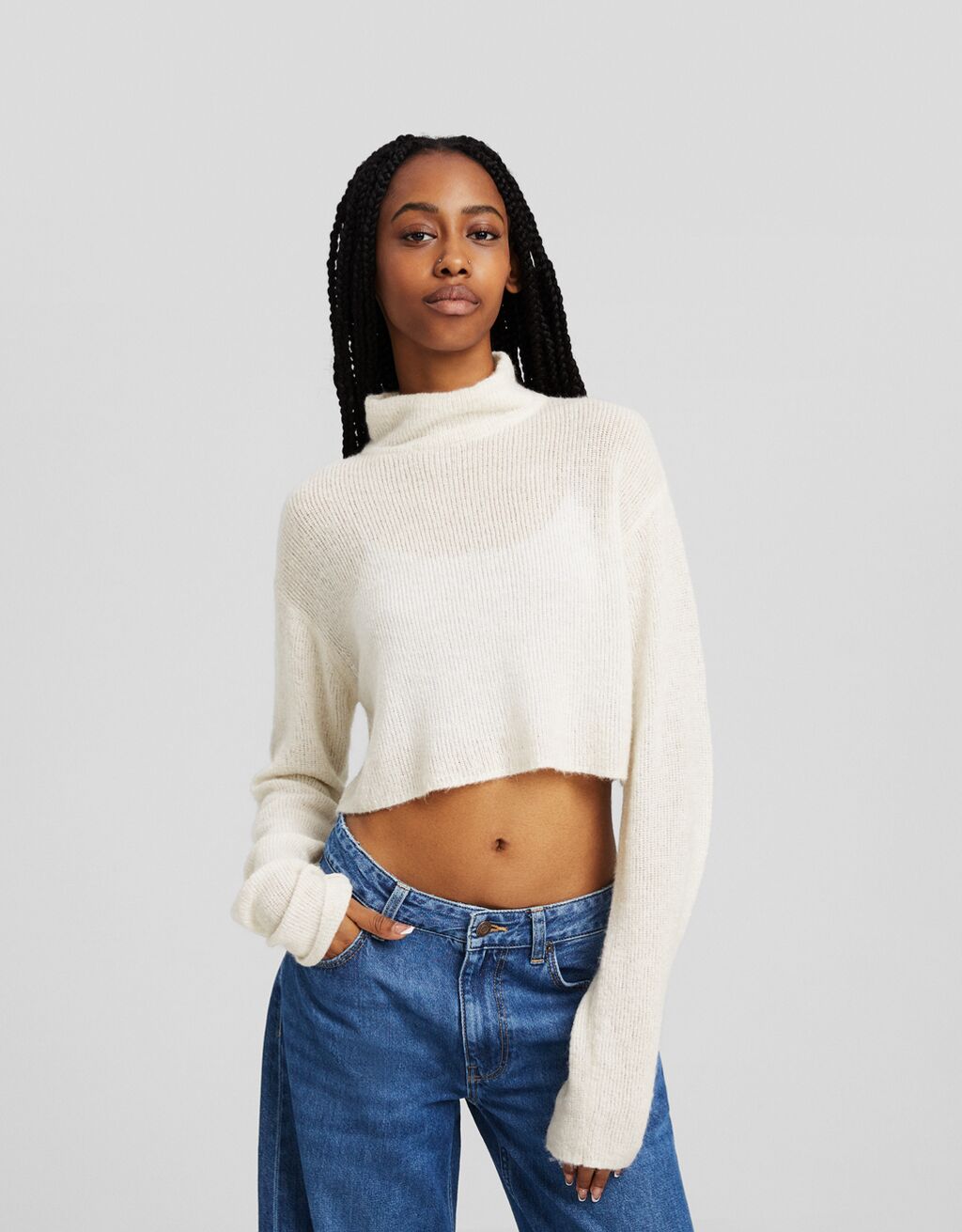 Col roulé sales crop top