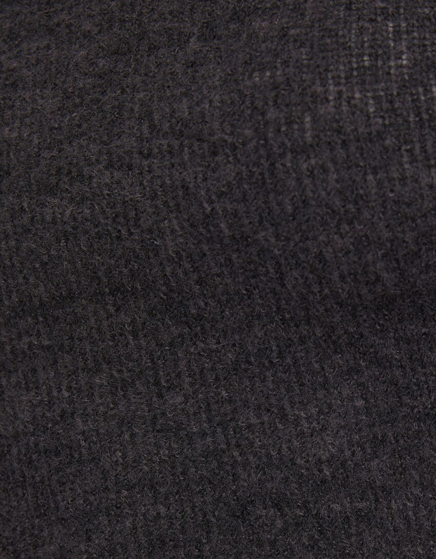 Maglia con collo alto cropped trasparente-Grigio scuro-5
