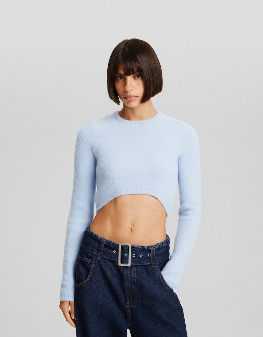 Sweater cropped de pelo-Azul claro-0