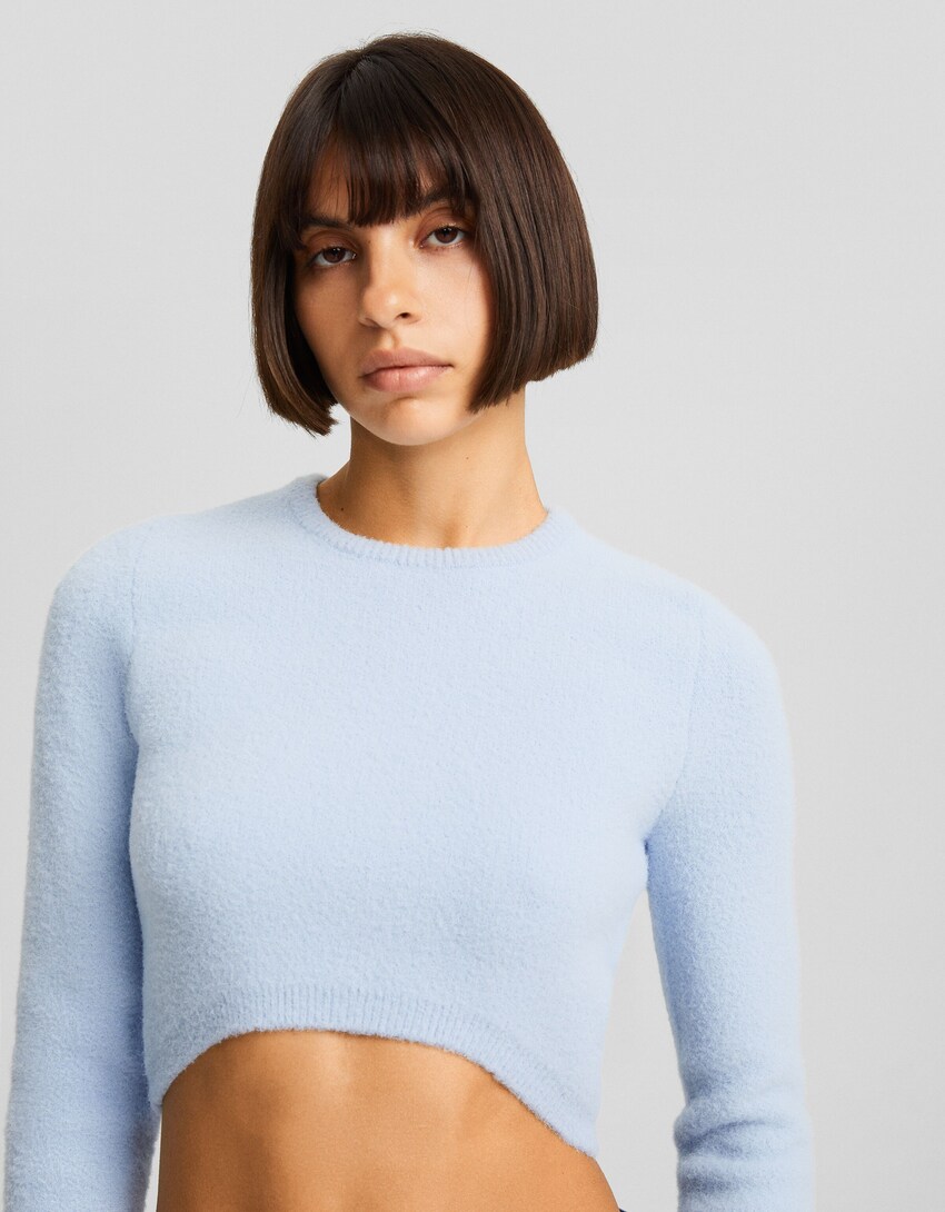 Sweater cropped de pelo-Azul claro-2