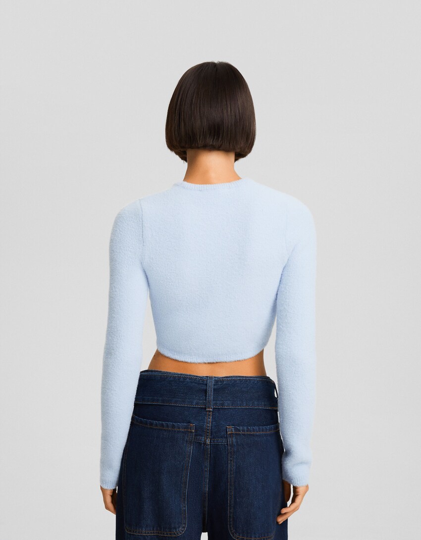 Sweater cropped de pelo-Azul claro-1