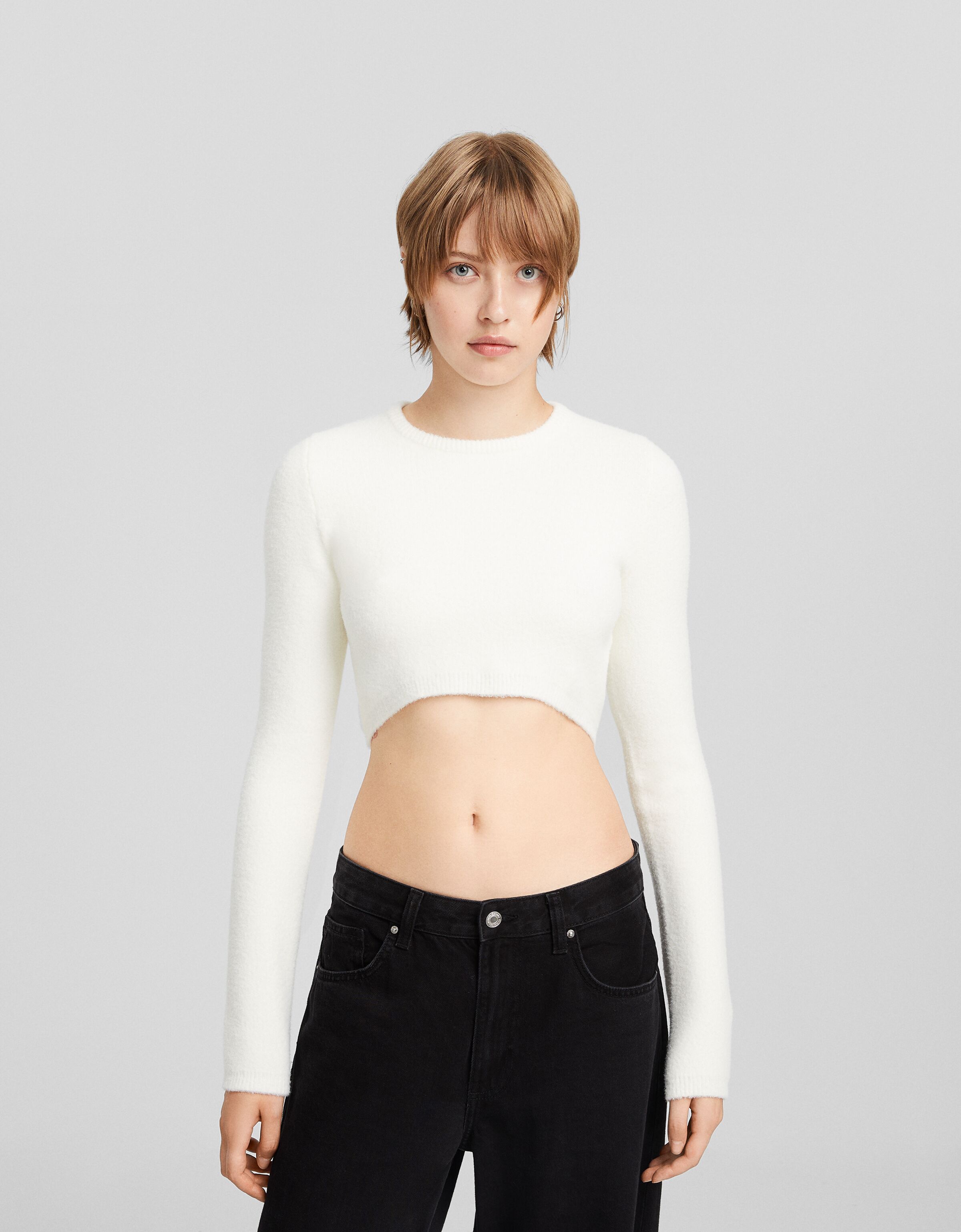 Cropped faux fur sweater Sweatshirts and sweaters BSK Teen