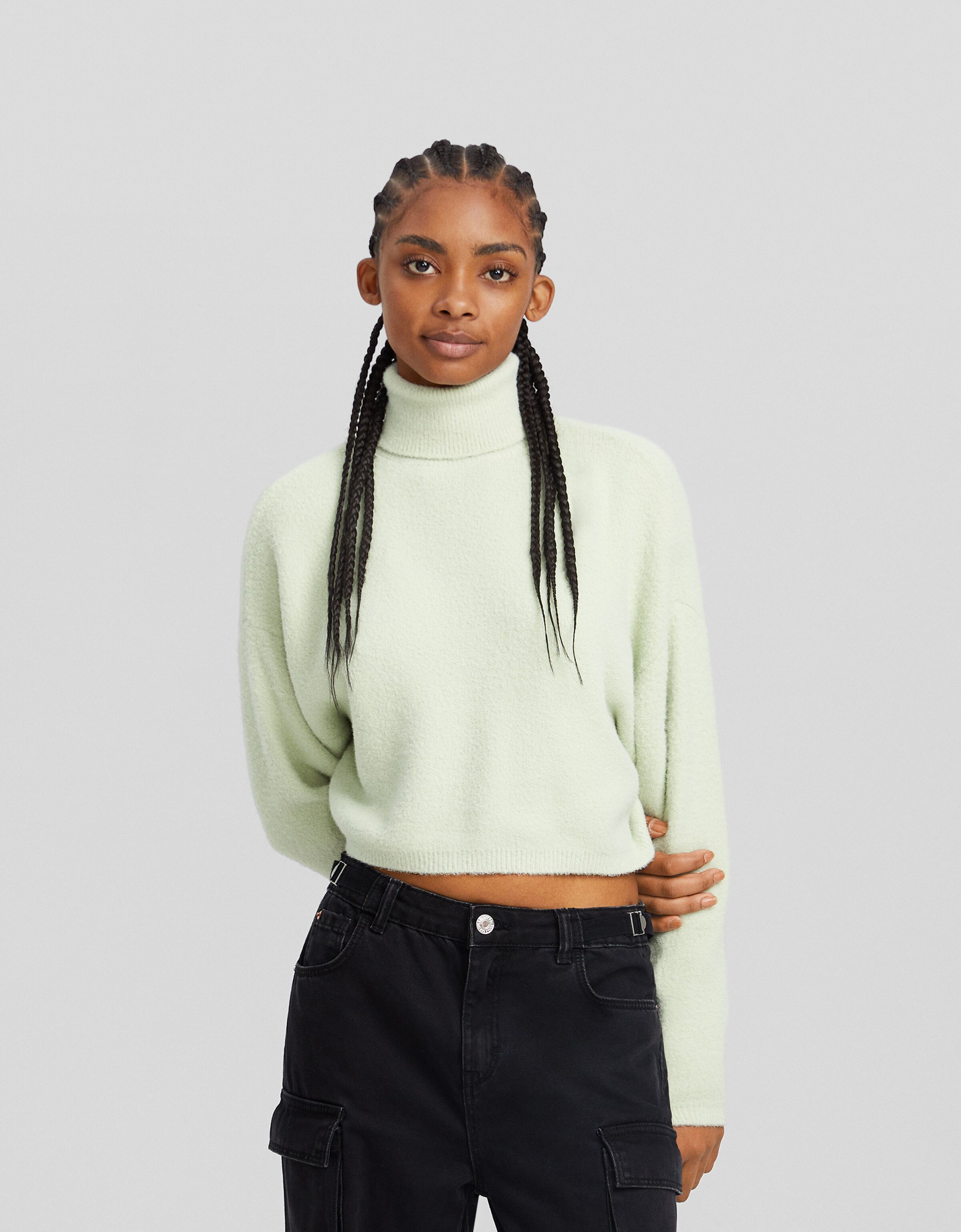 Cropped high neck sweater Sweaters BSK Teen Bershka