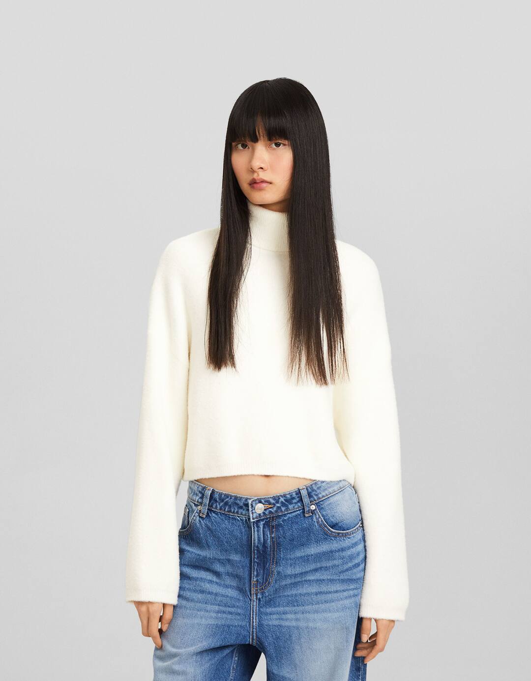 Cropped high neck sweater