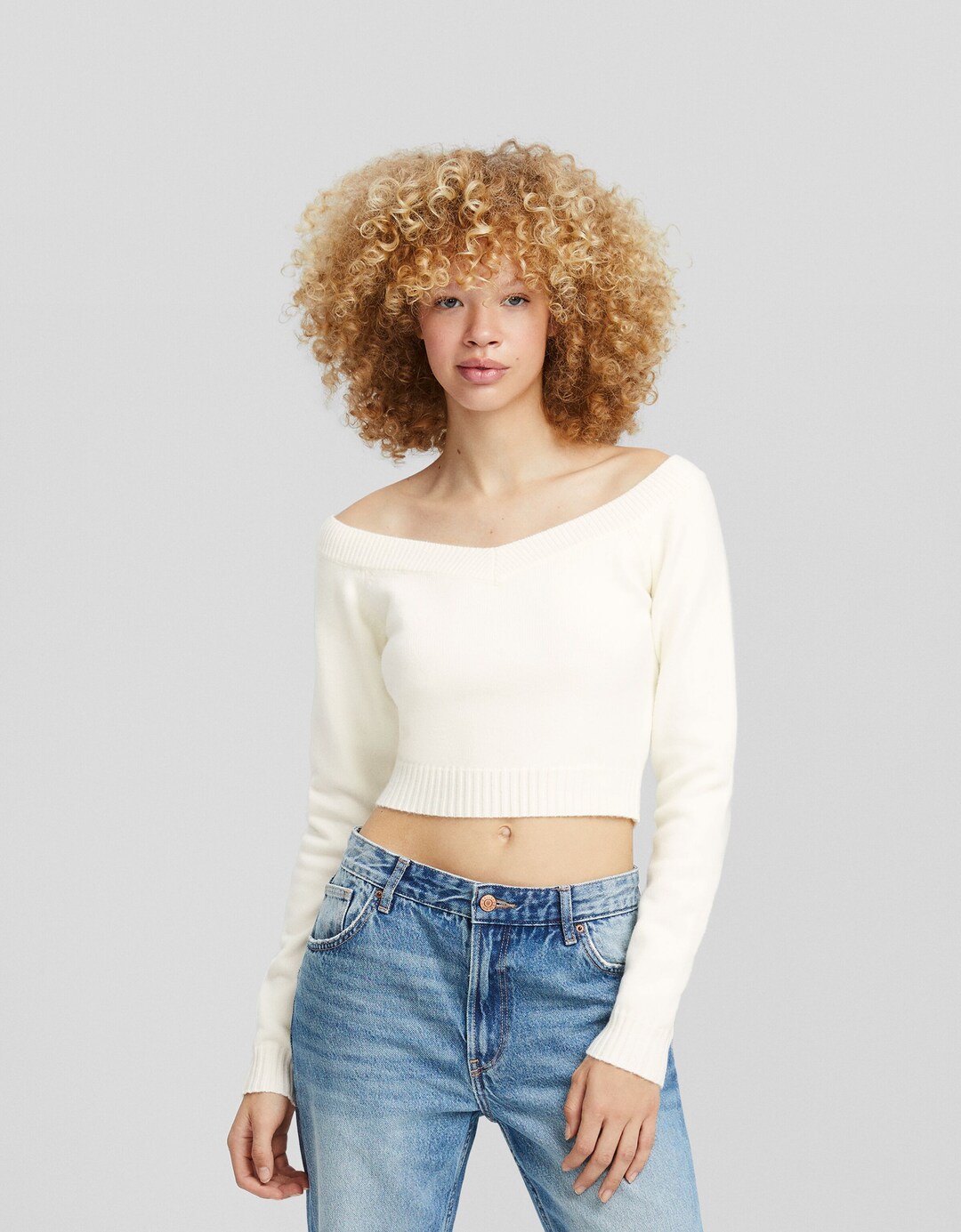 Jersey cropped cuello pico