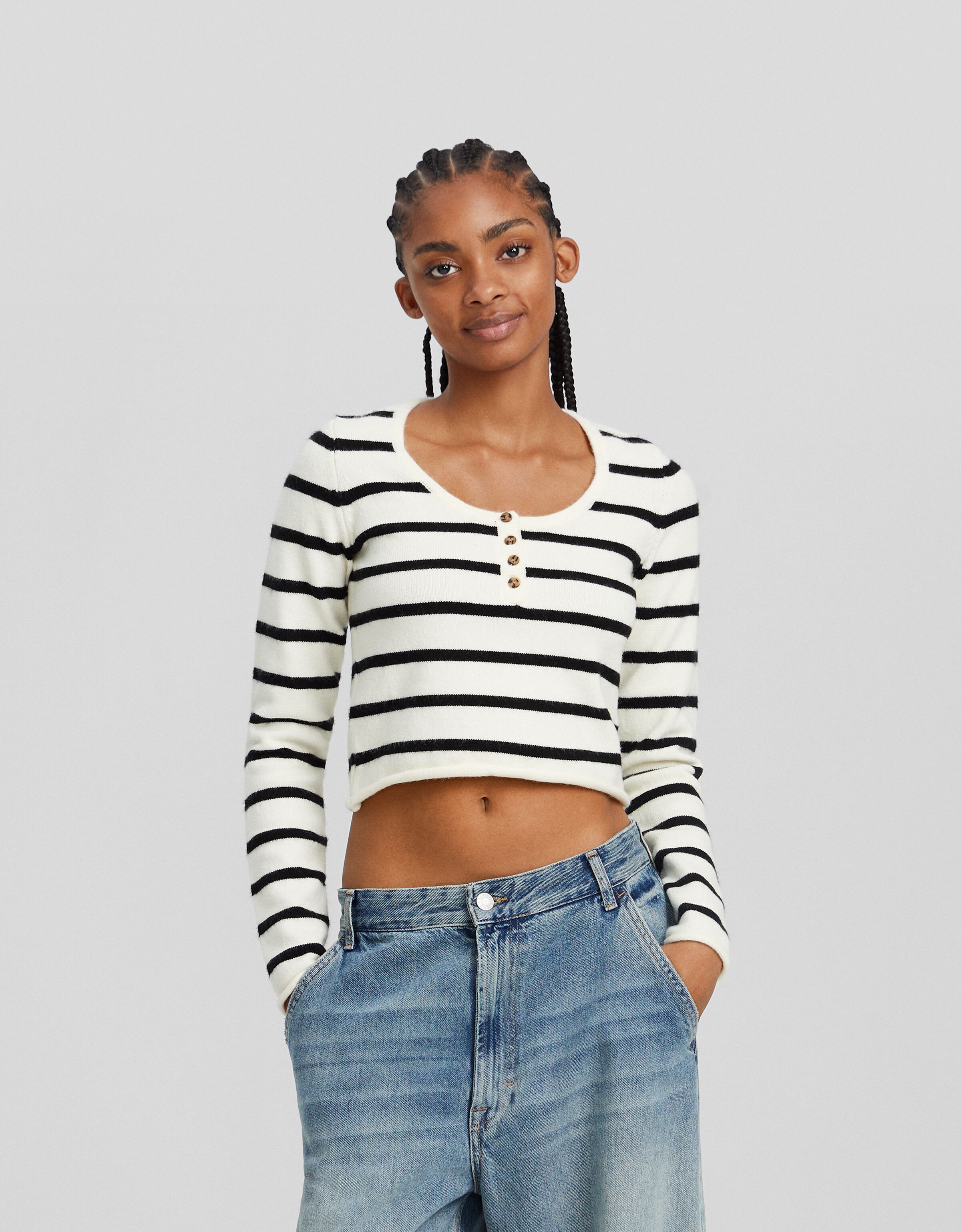 White cheap henley sweater