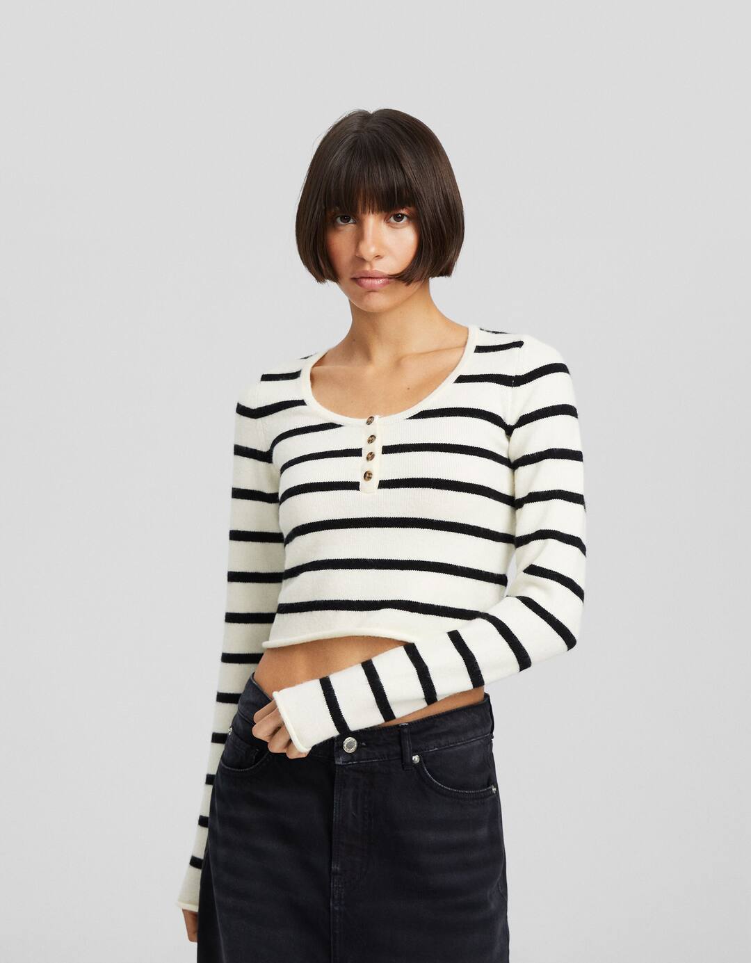 Striped henley sweater
