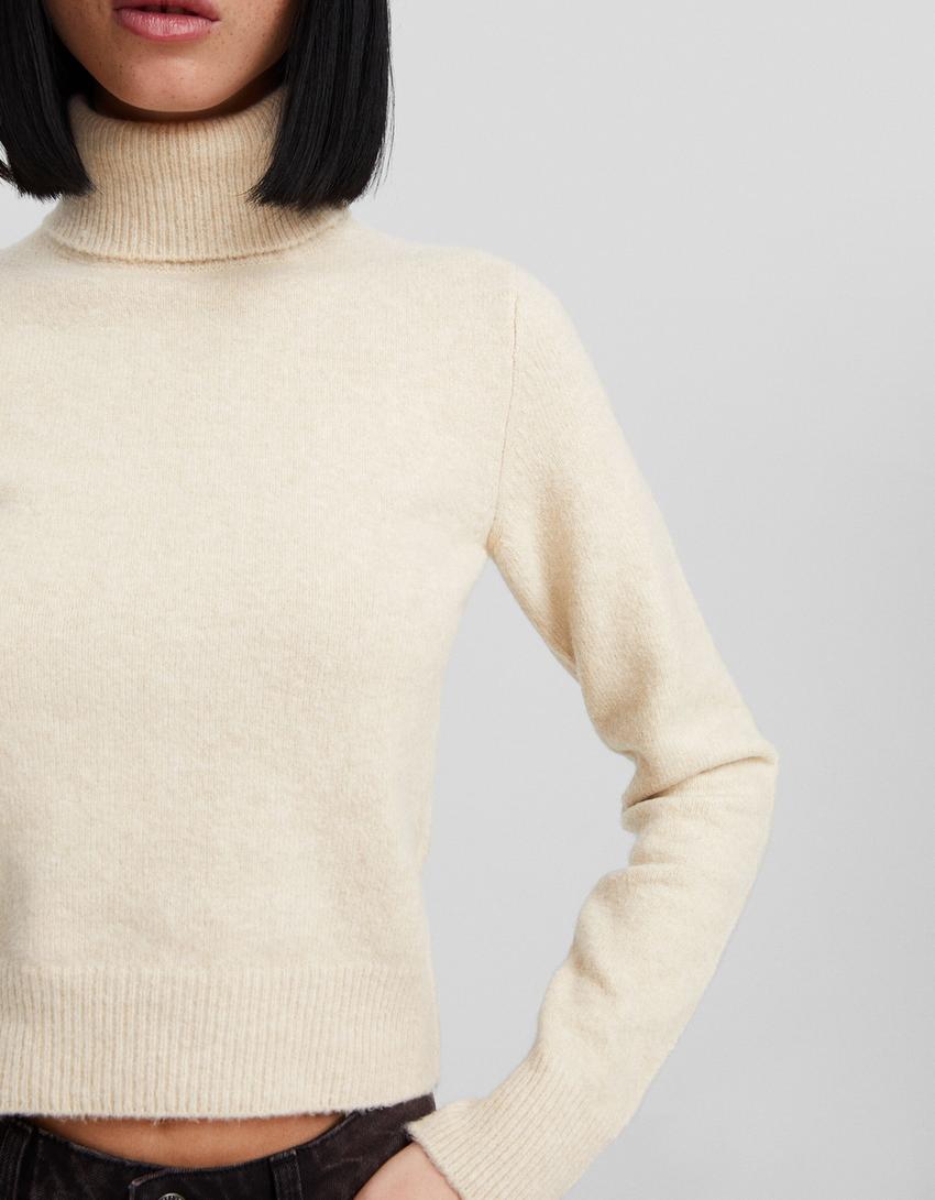 كنزة بياقة طويلة-رملي-2