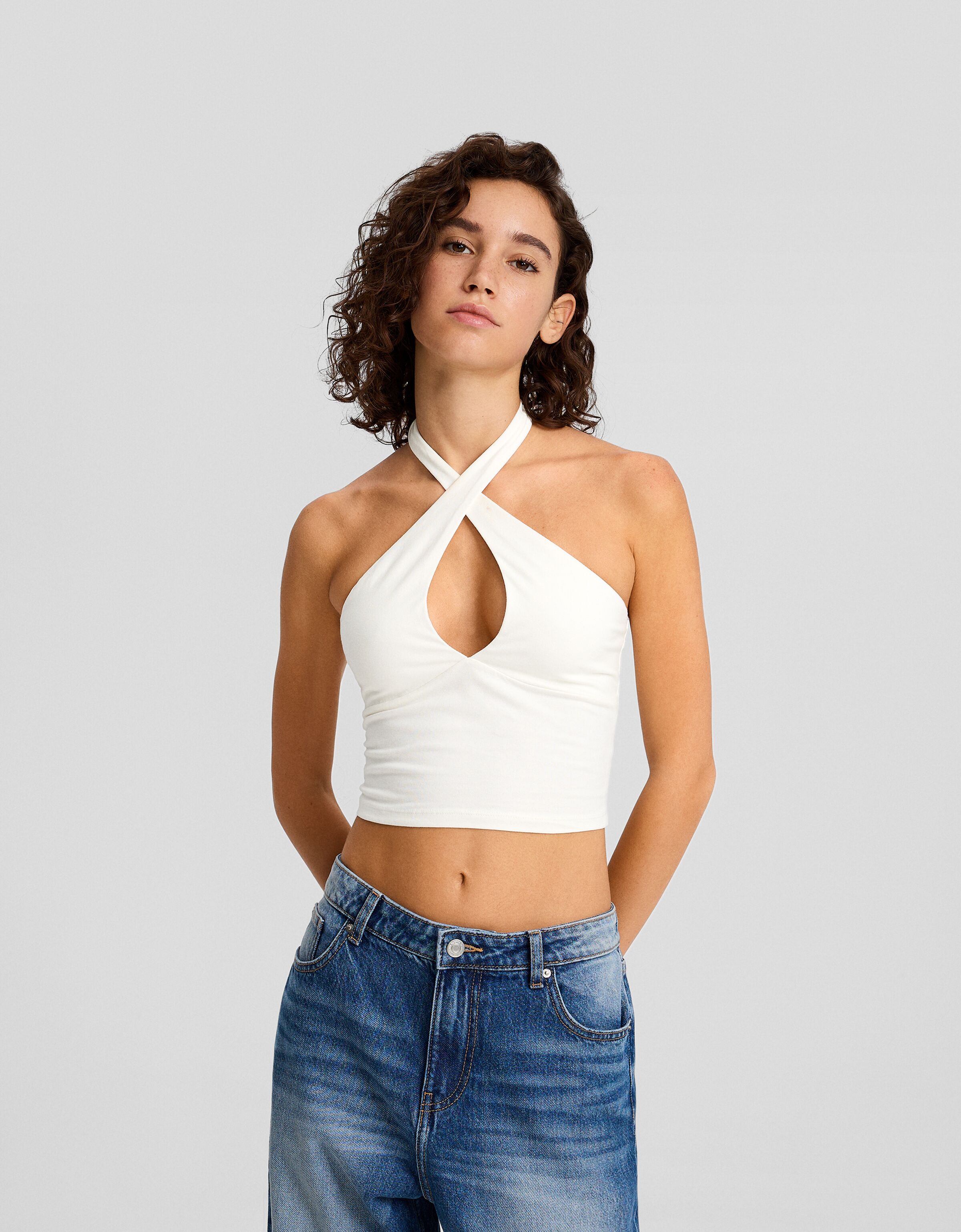 Top bretelles croisées-Blanc cassé-0