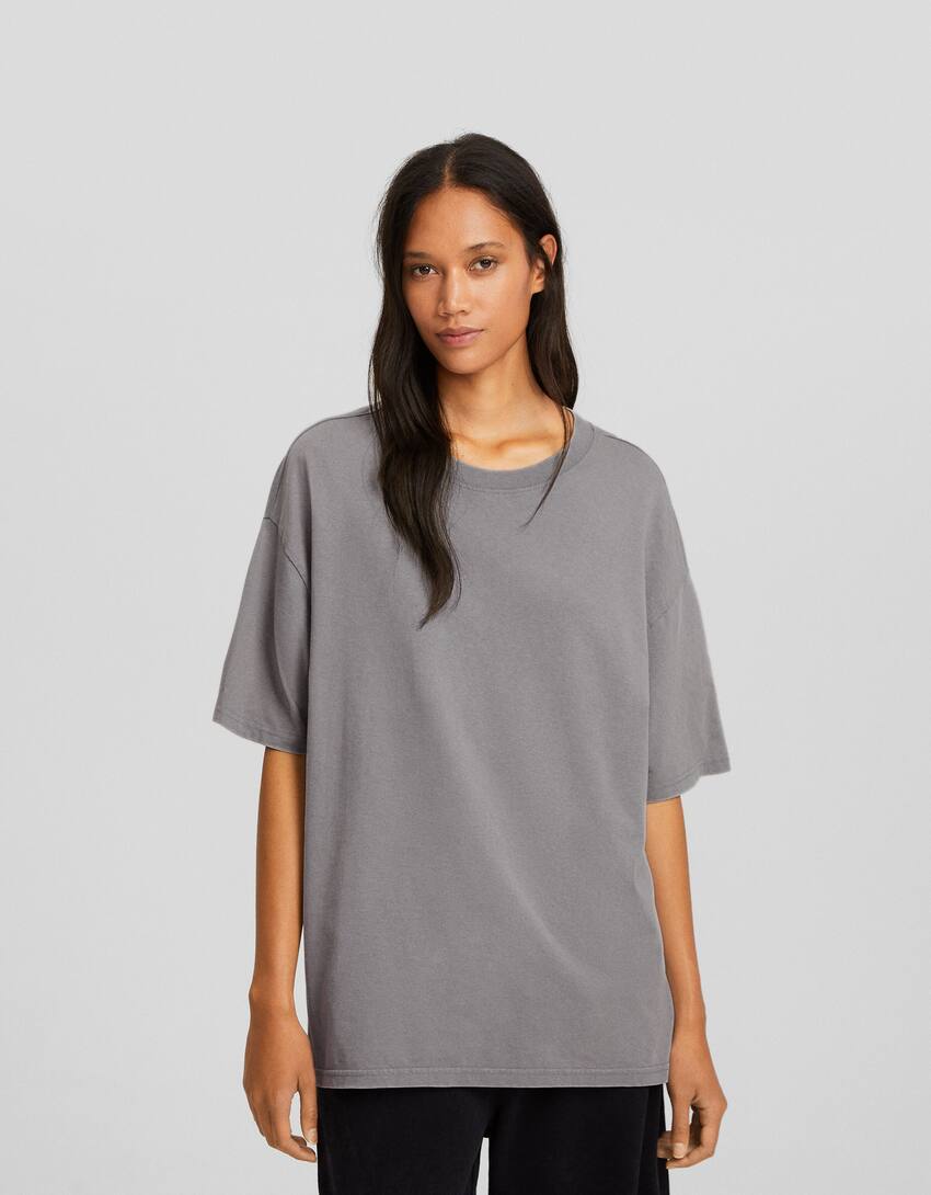 Oversized short sleeve T-shirt-Grey-0