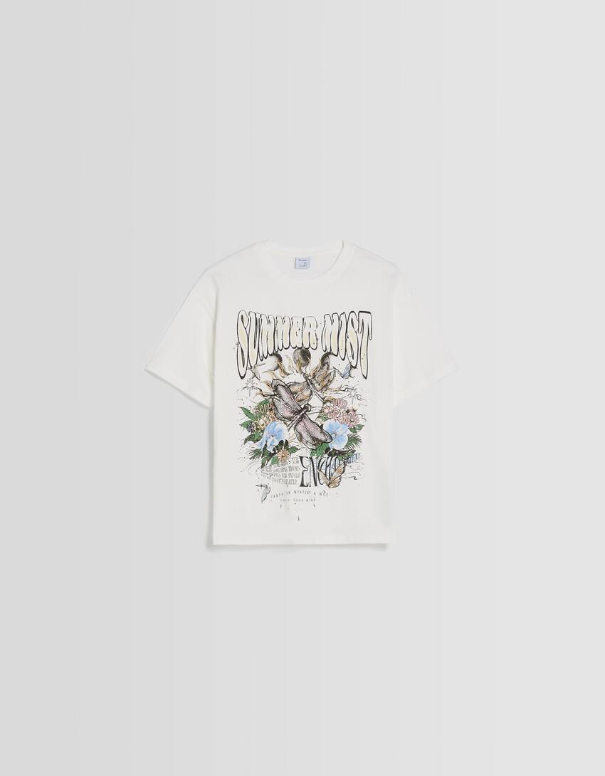 Short sleeve T-shirt with print-Off white-4