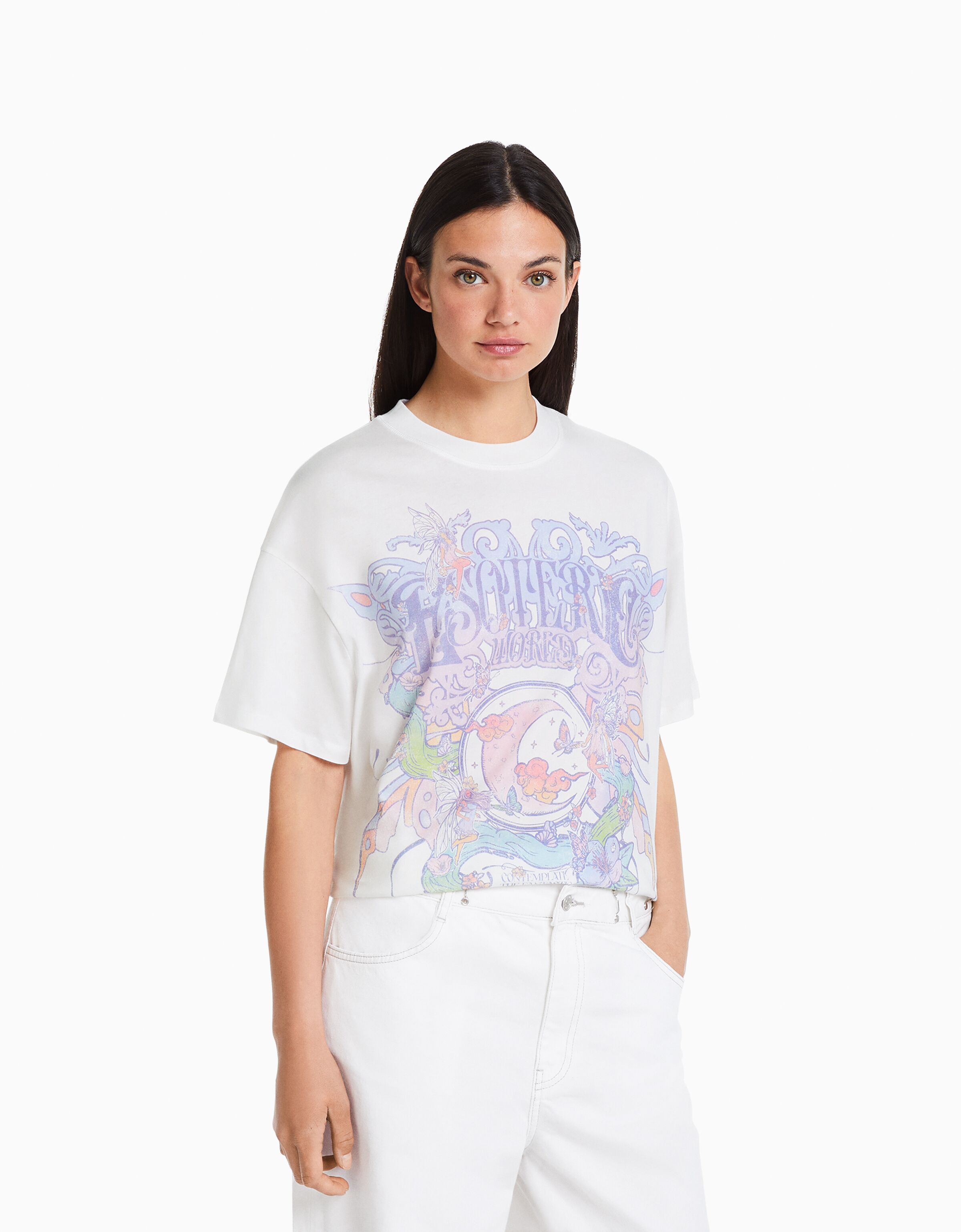 Short sleeve T shirt with print Women Bershka