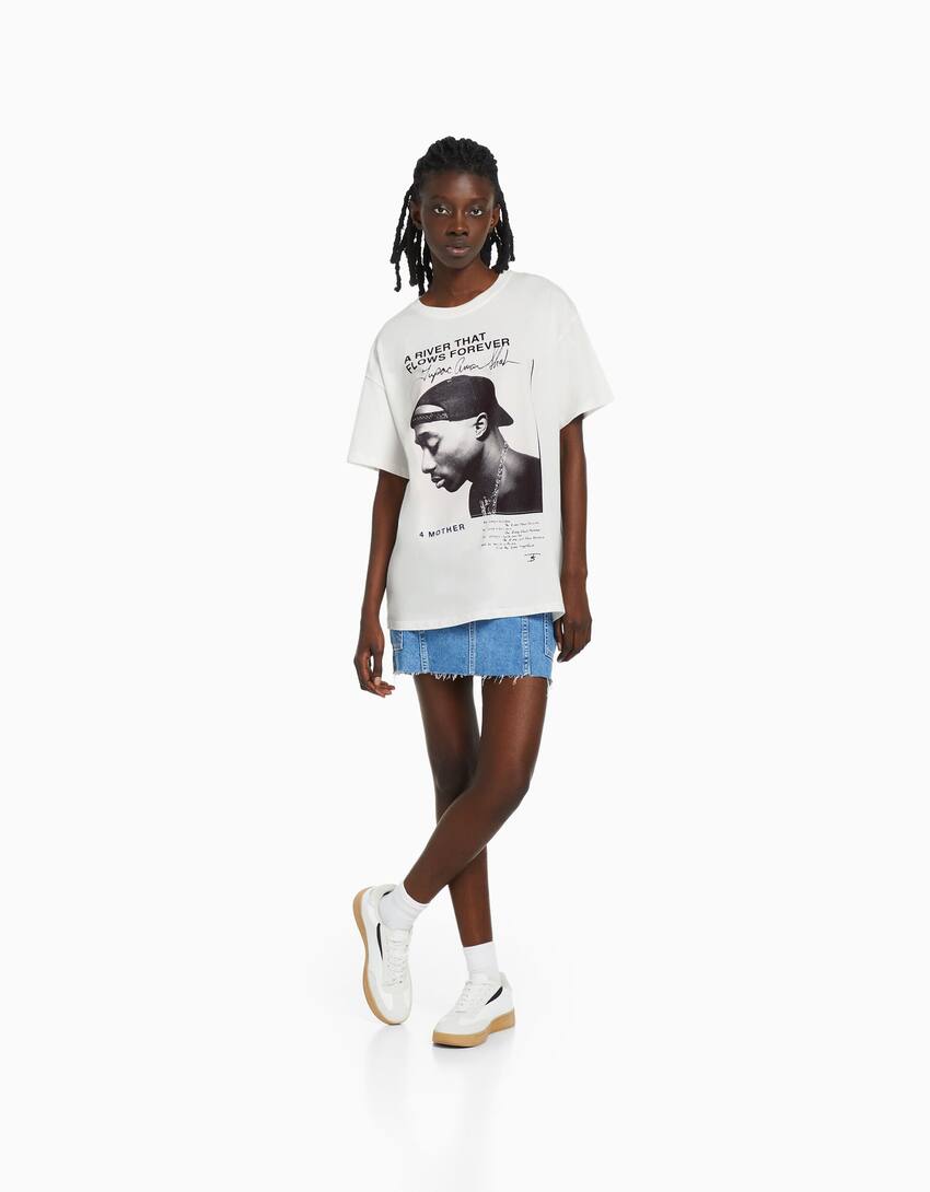 Tupac print short sleeve T-shirt-Off white-3