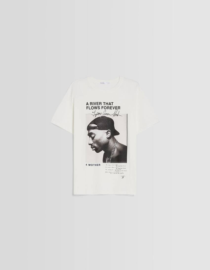 Tupac print short sleeve T-shirt-Off white-4
