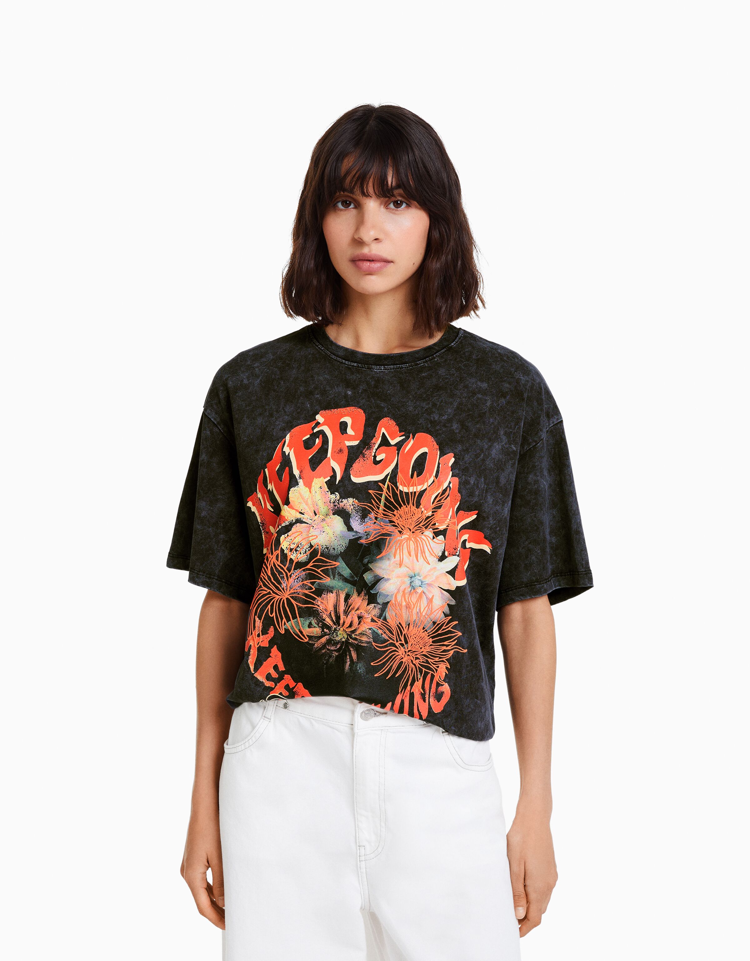 Printed short sleeve oversize T shirt