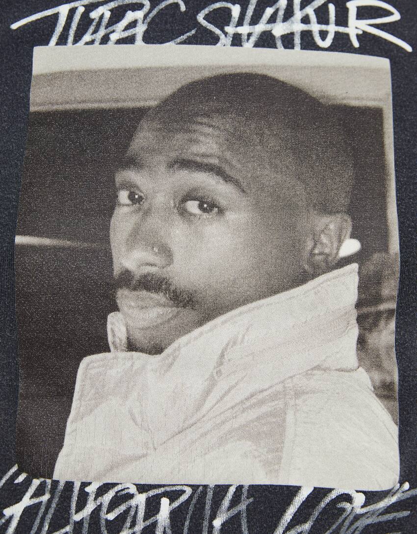 Tupac sleeveless cropped print T-shirt-Grey-5