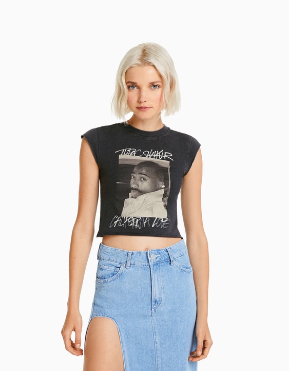 Tupac sin cropped print - Camisetas - Teen | Bershka