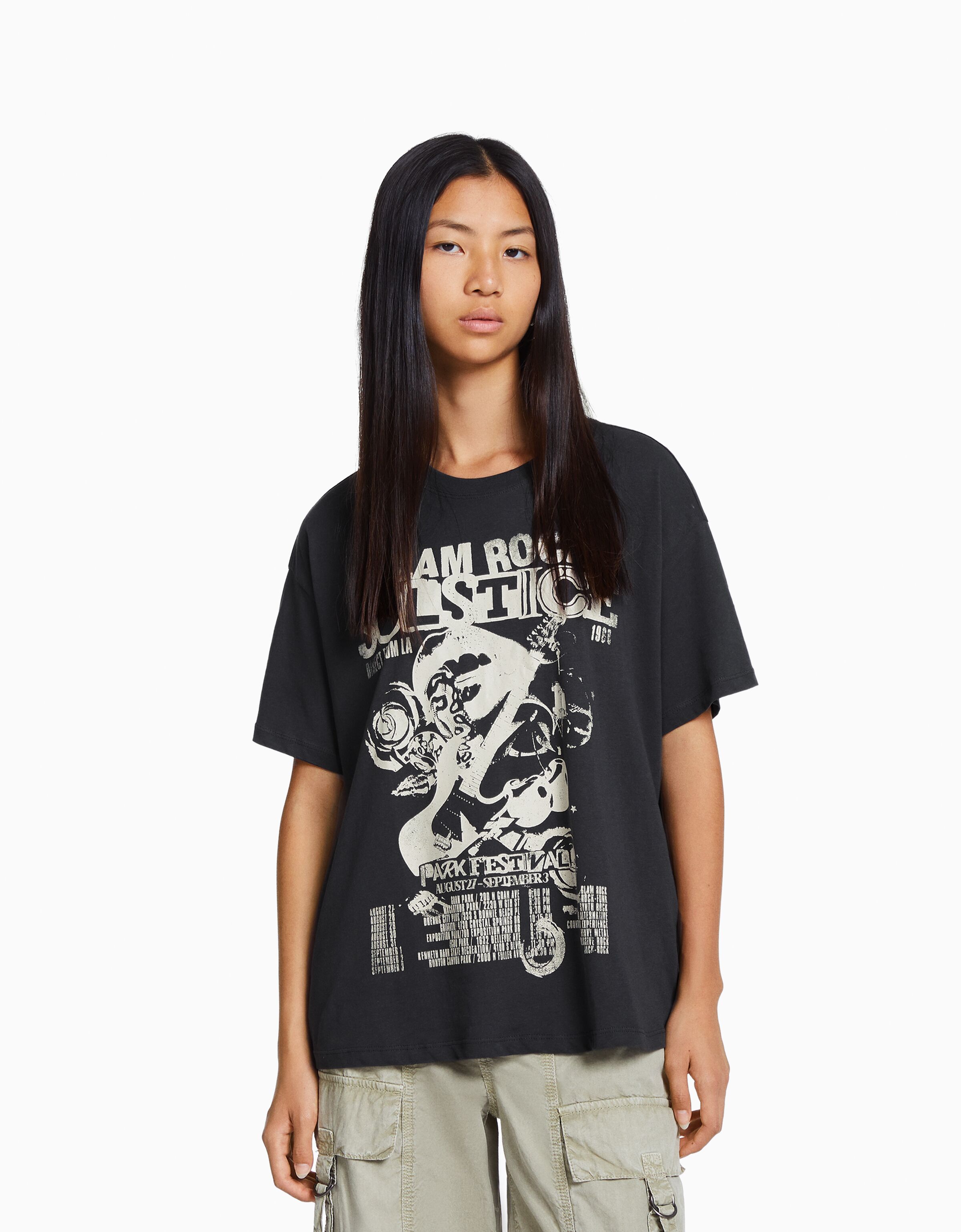 Short sleeve T shirt with print Short Sleeve BSK Teen Bershka