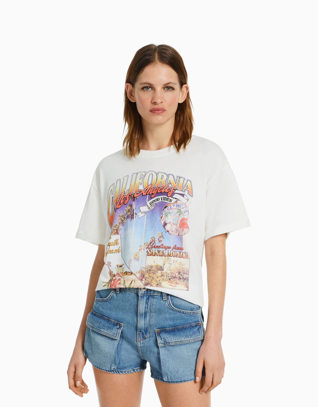 T shirt manches courtes imprim Manche Courte Femme Bershka