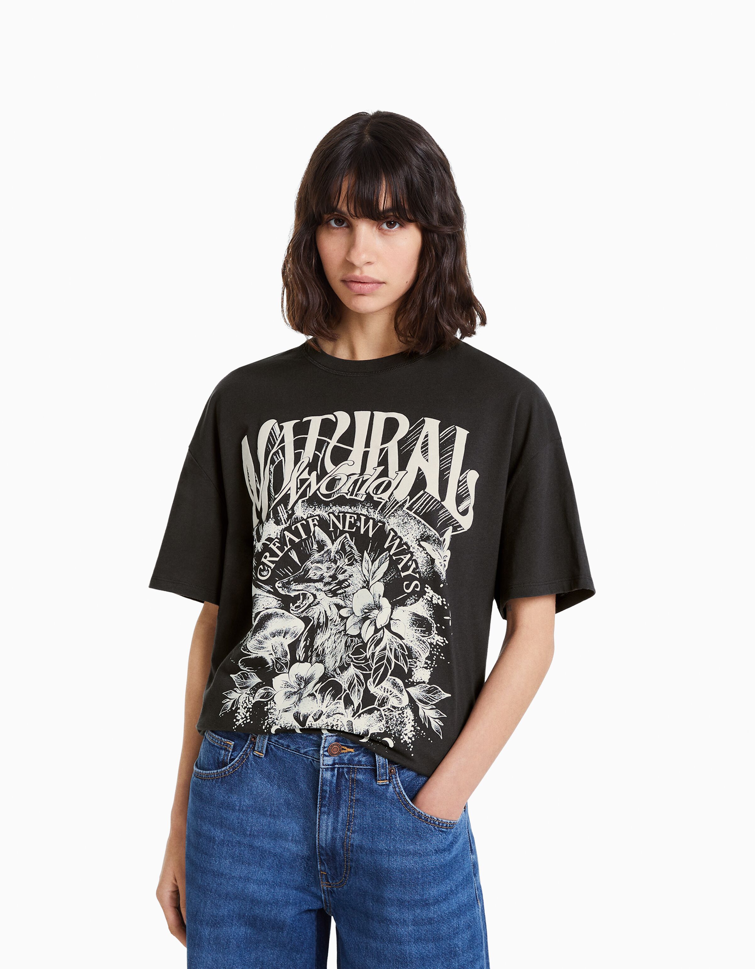 Printed short sleeve oversize T shirt Women Bershka