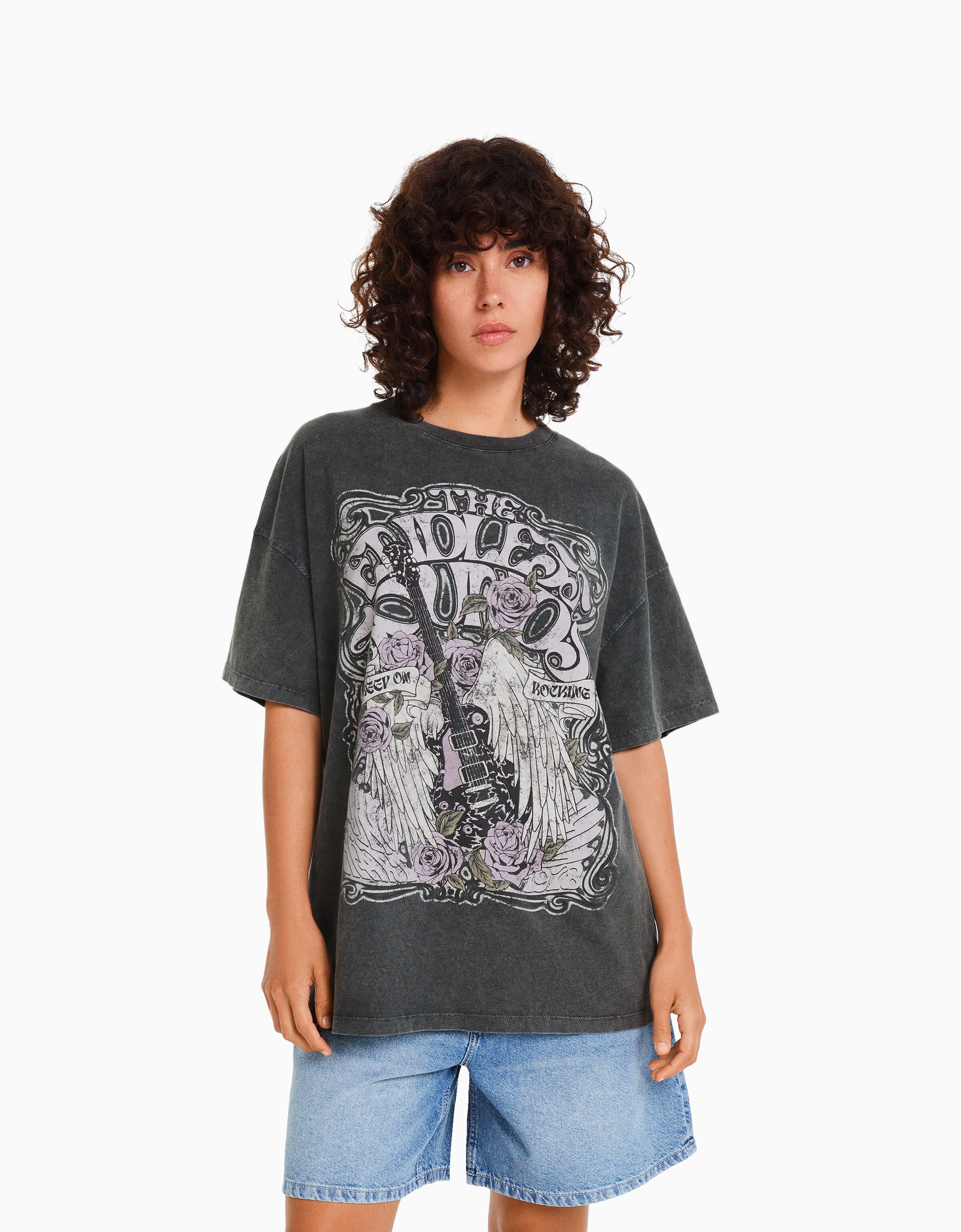 T shirt manches courtes imprim Femme Bershka