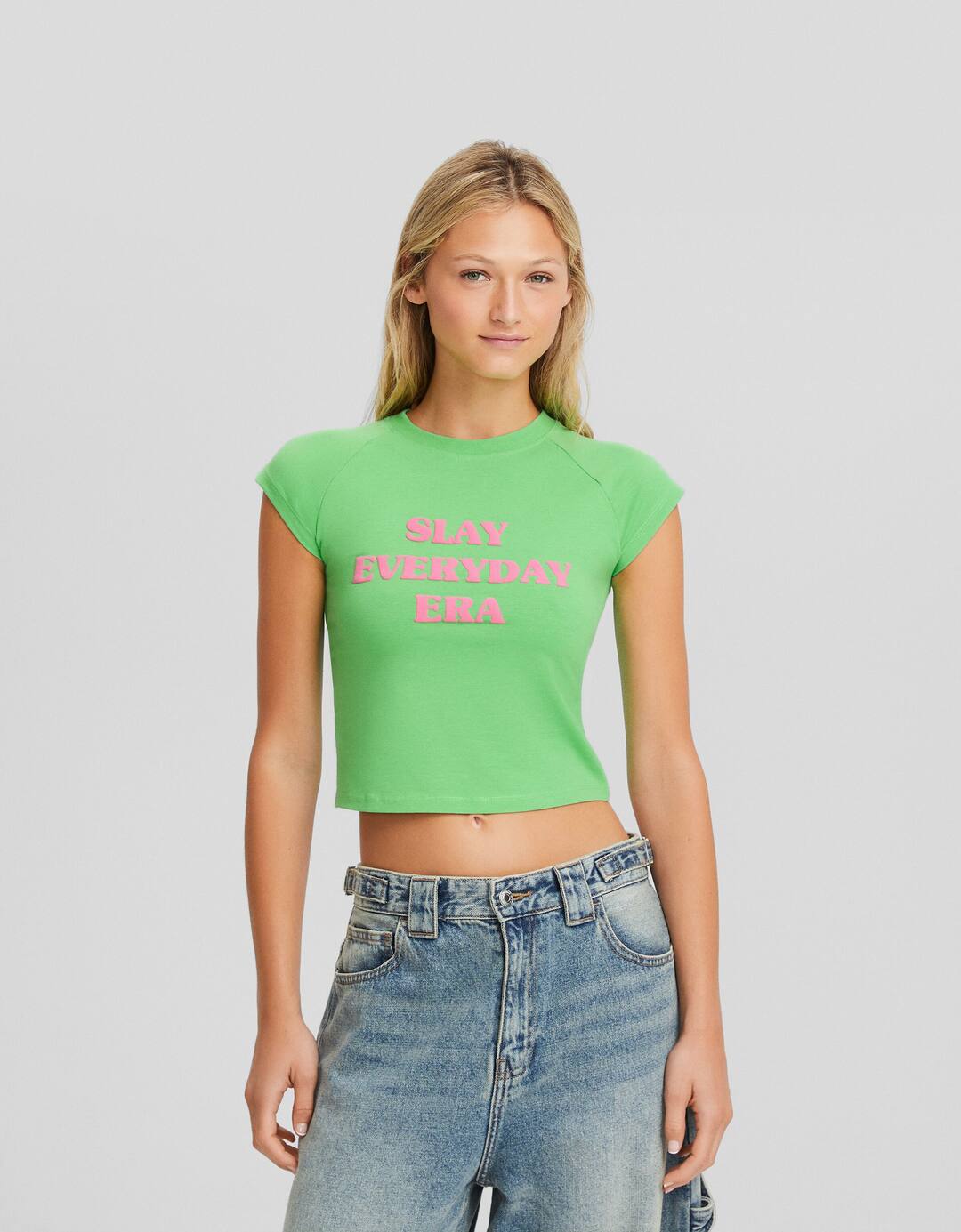 Short sleeve faded effect print T-shirt