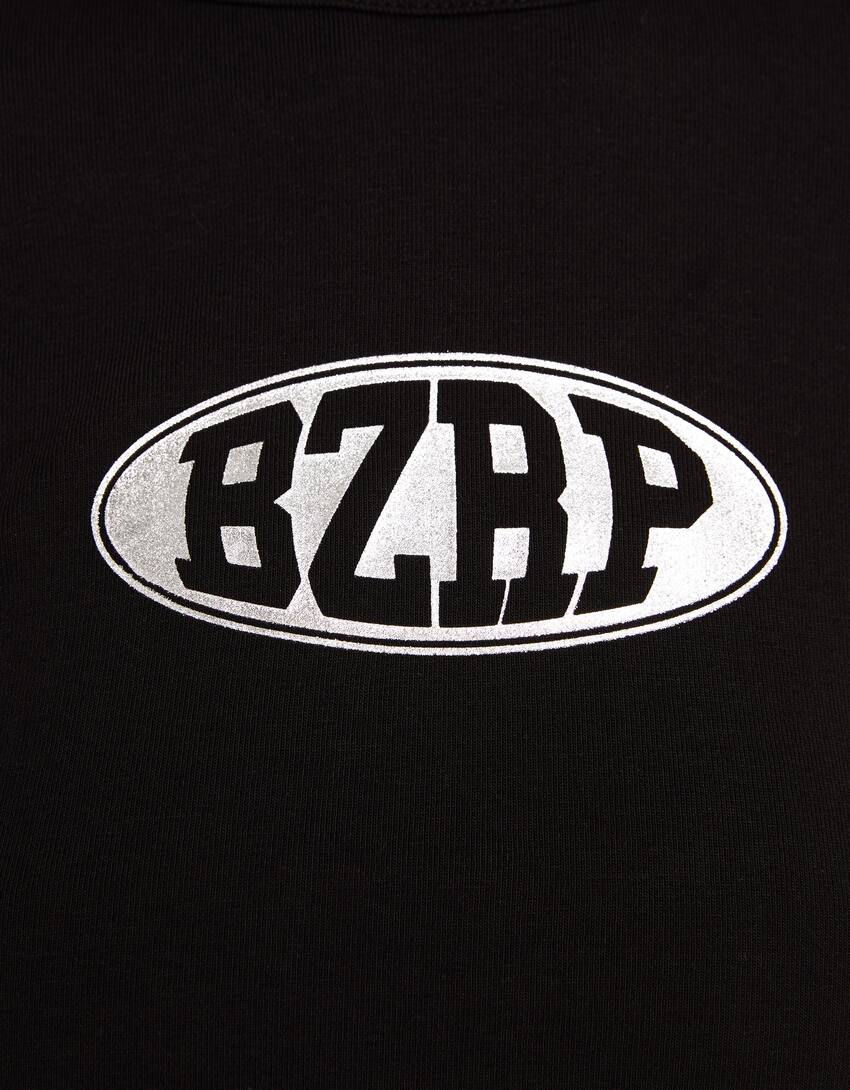 Short sleeve BERSHKA ft. BIZARRAP print T-shirt-Black-6
